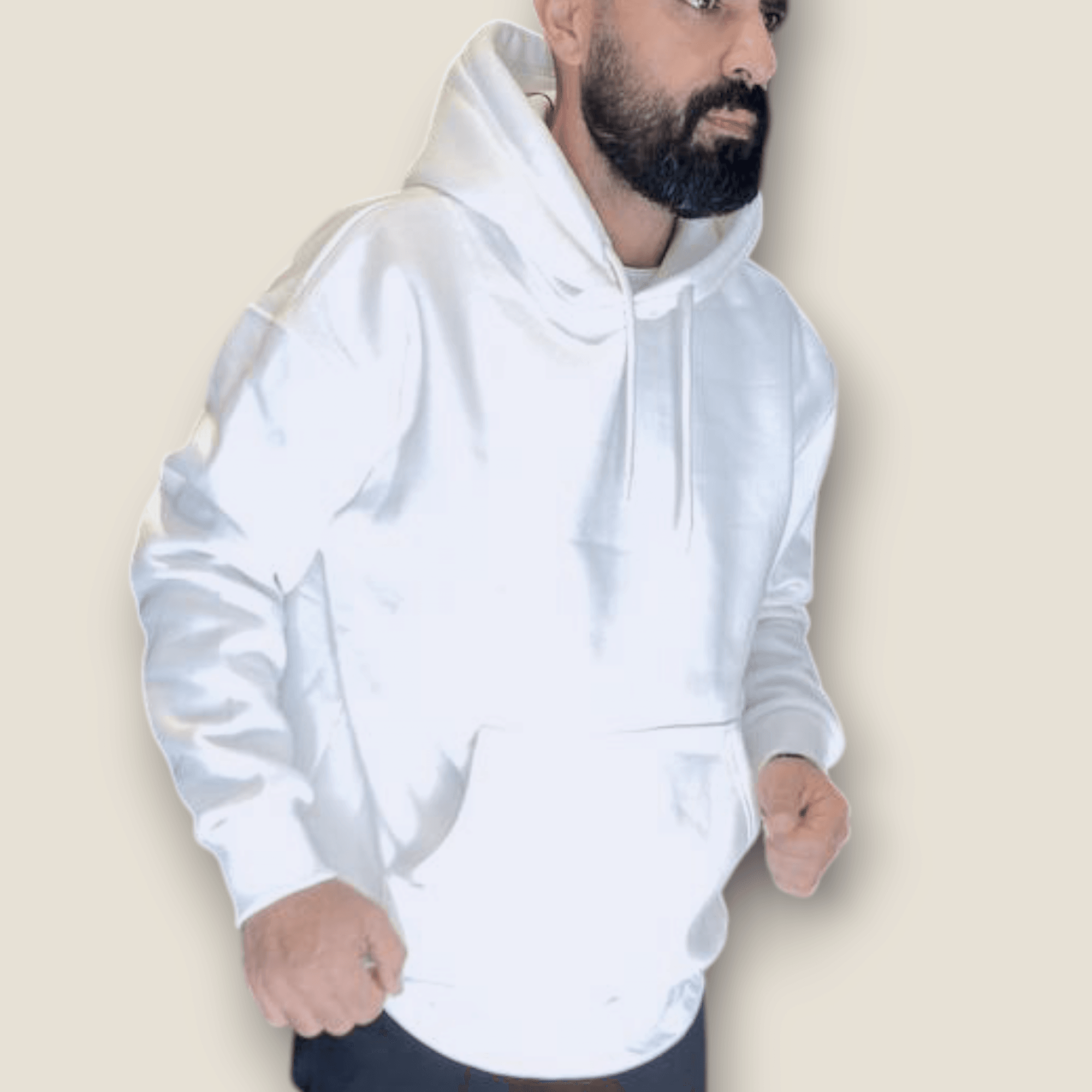 Beyaz Renk Kapüşonlu Şardonlu Basic Sweatshirt