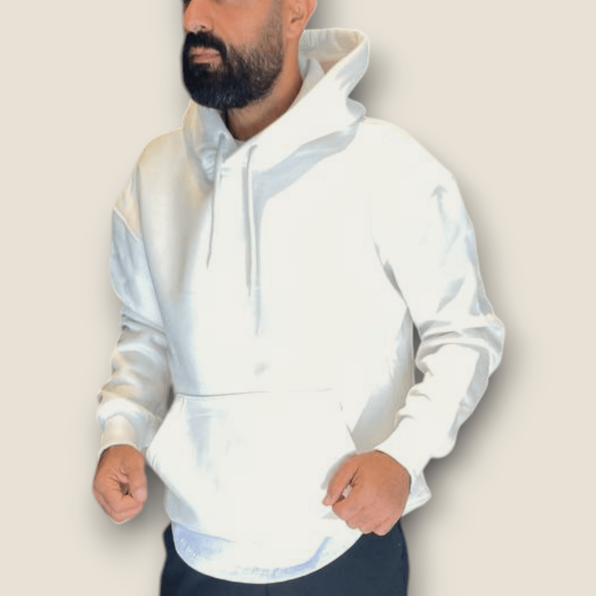 Beyaz Renk Kapüşonlu Şardonlu Basic Sweatshirt