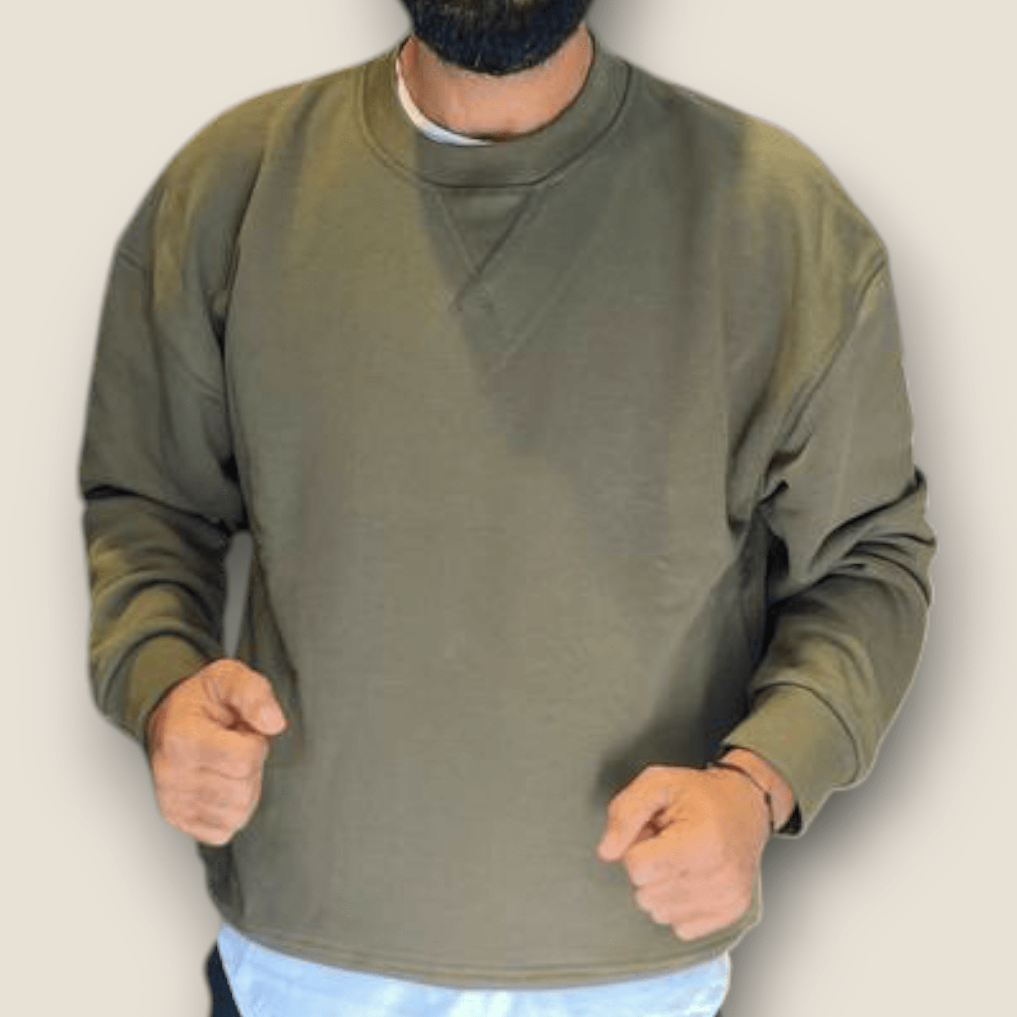 Haki Renk Şardonlu Basic Sweatshirt