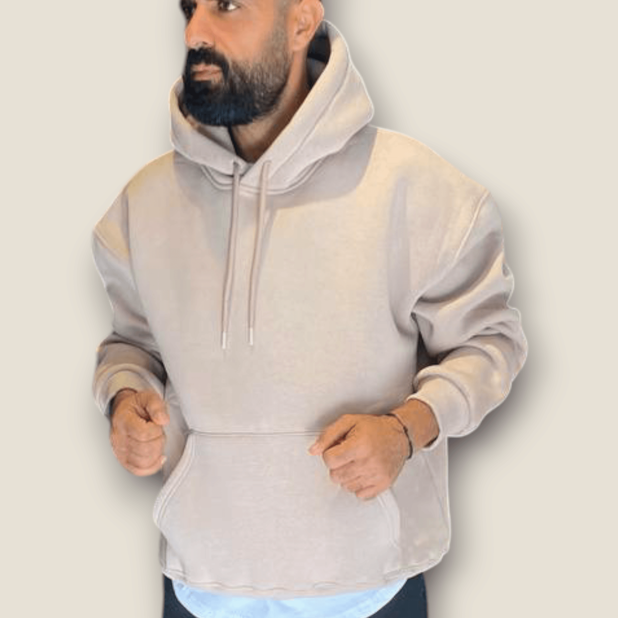 Krem Renk Kapüşonlu Şardonlu Basic Sweatshirt