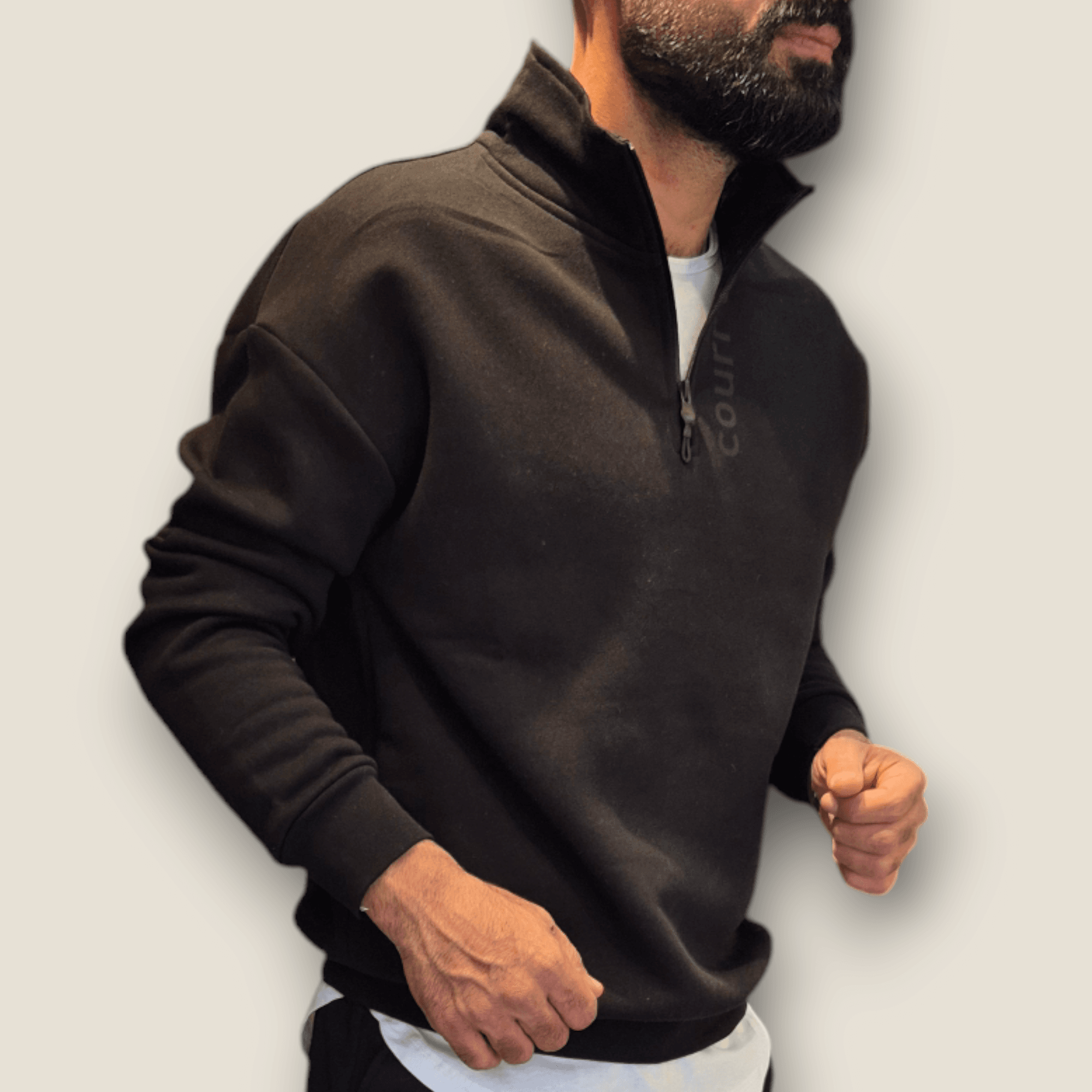 Siyah Renkli Yarım Fermuarlı Sweatshirt