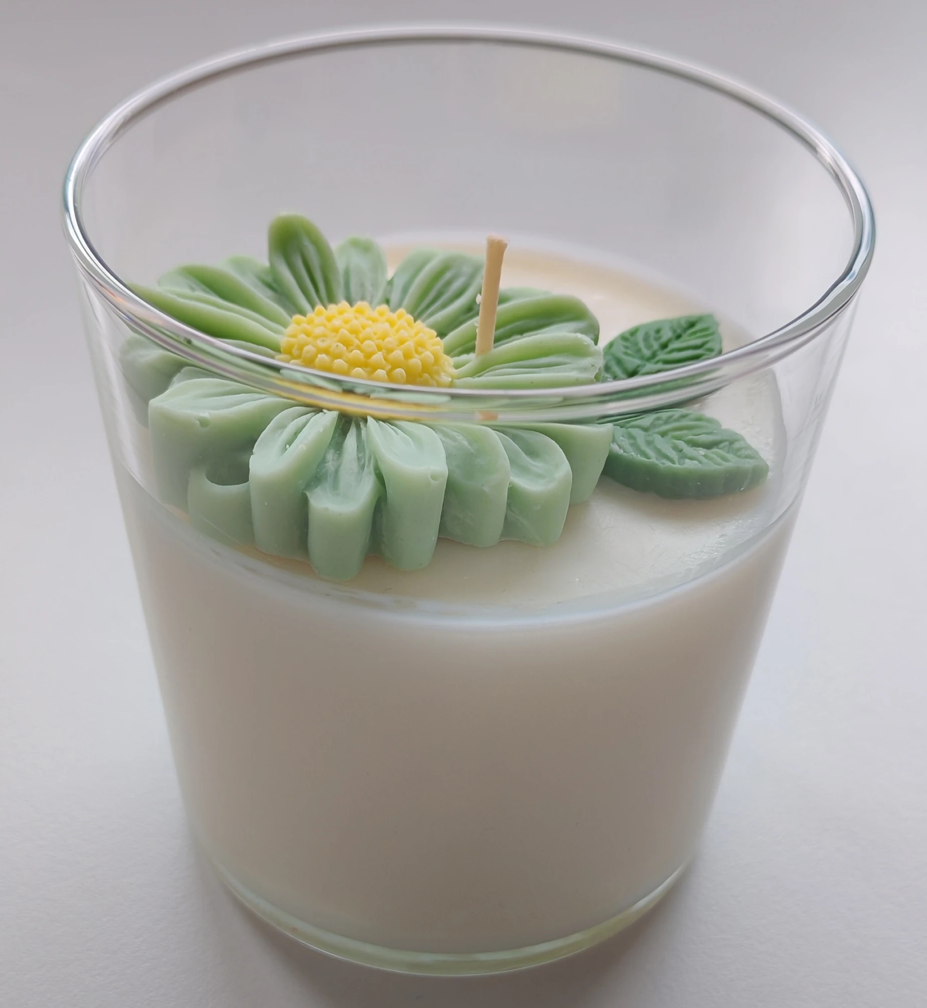 Yeni Başlangıçlar Serisi | Cam Kap | Papatya Mum - Yeşil-Sarı