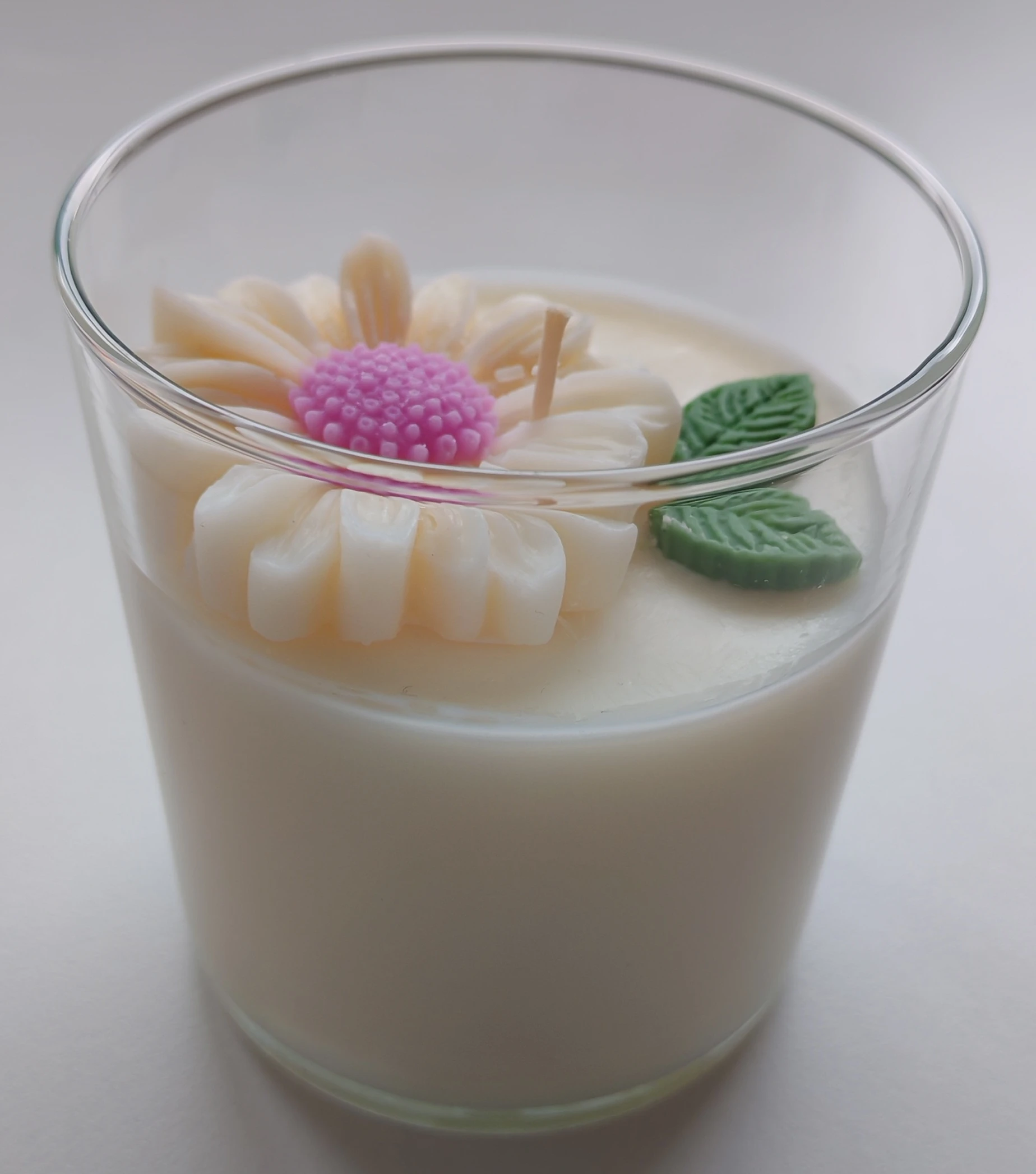 Yeni Başlangıçlar Serisi | Cam Kap | Papatya Mum - Beyaz-Pembe