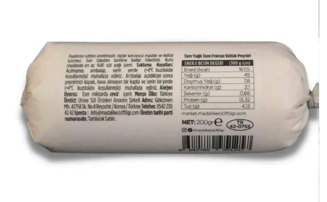 Buche de Chevre Peyniri Madalı %100 Keçi Taze Fransız Kütük Peyniri 200g