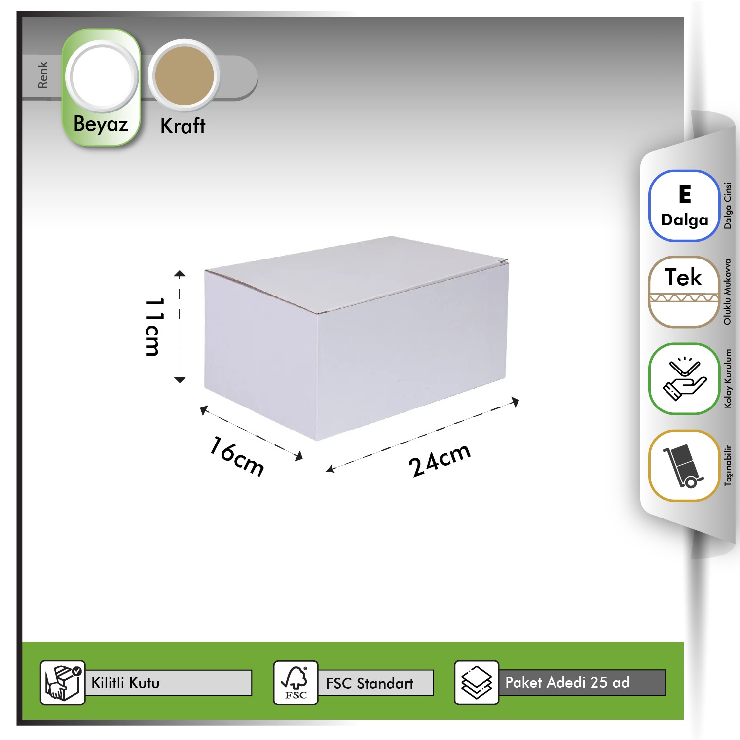 E-ticaret Kutusu Beyaz 24x16x11 cm