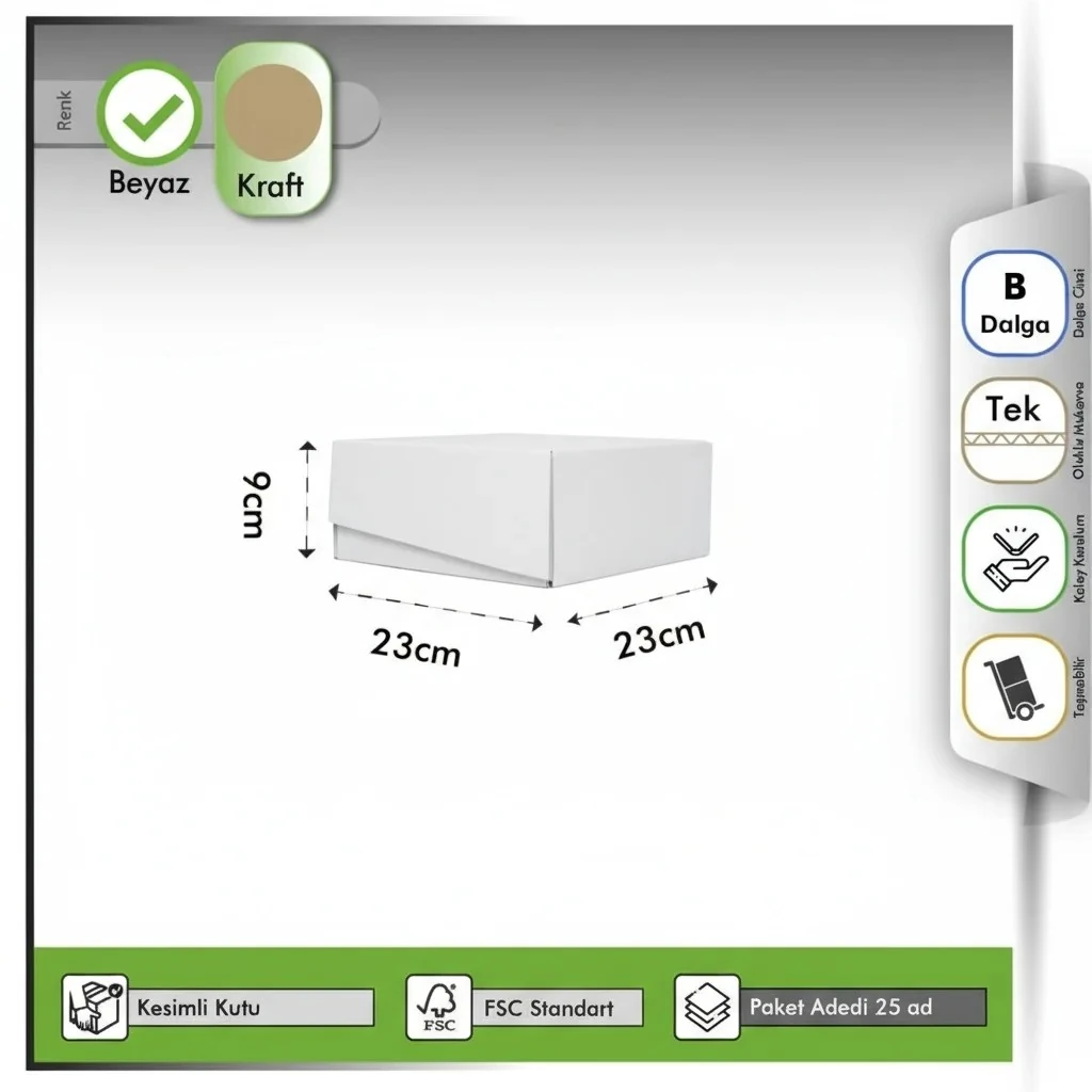 23x23x9 cm Beyaz E-ticaret Kutusu