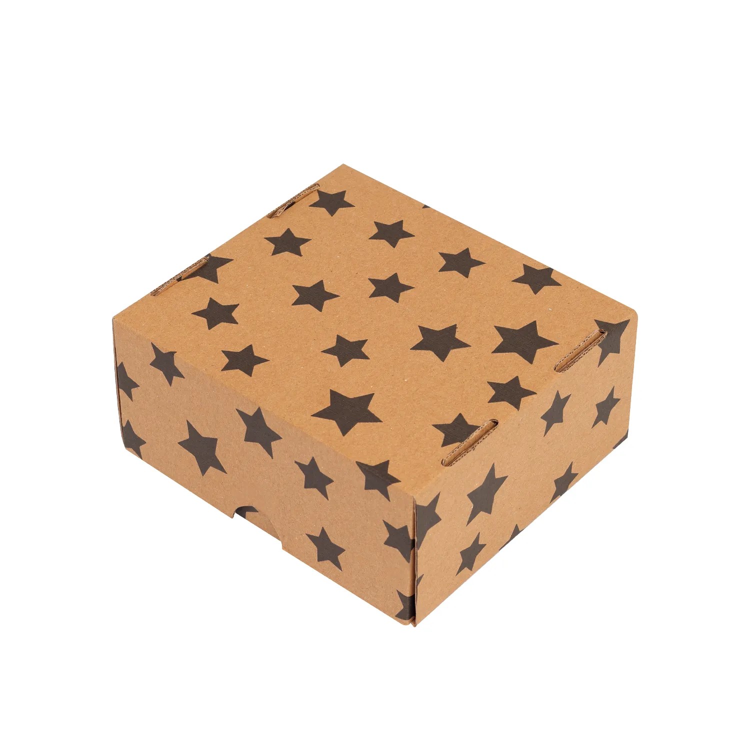 Hediye Kutusu Siyah Yıldız Baskılı Gövde+Kapak Kraft 16x15x8 cm