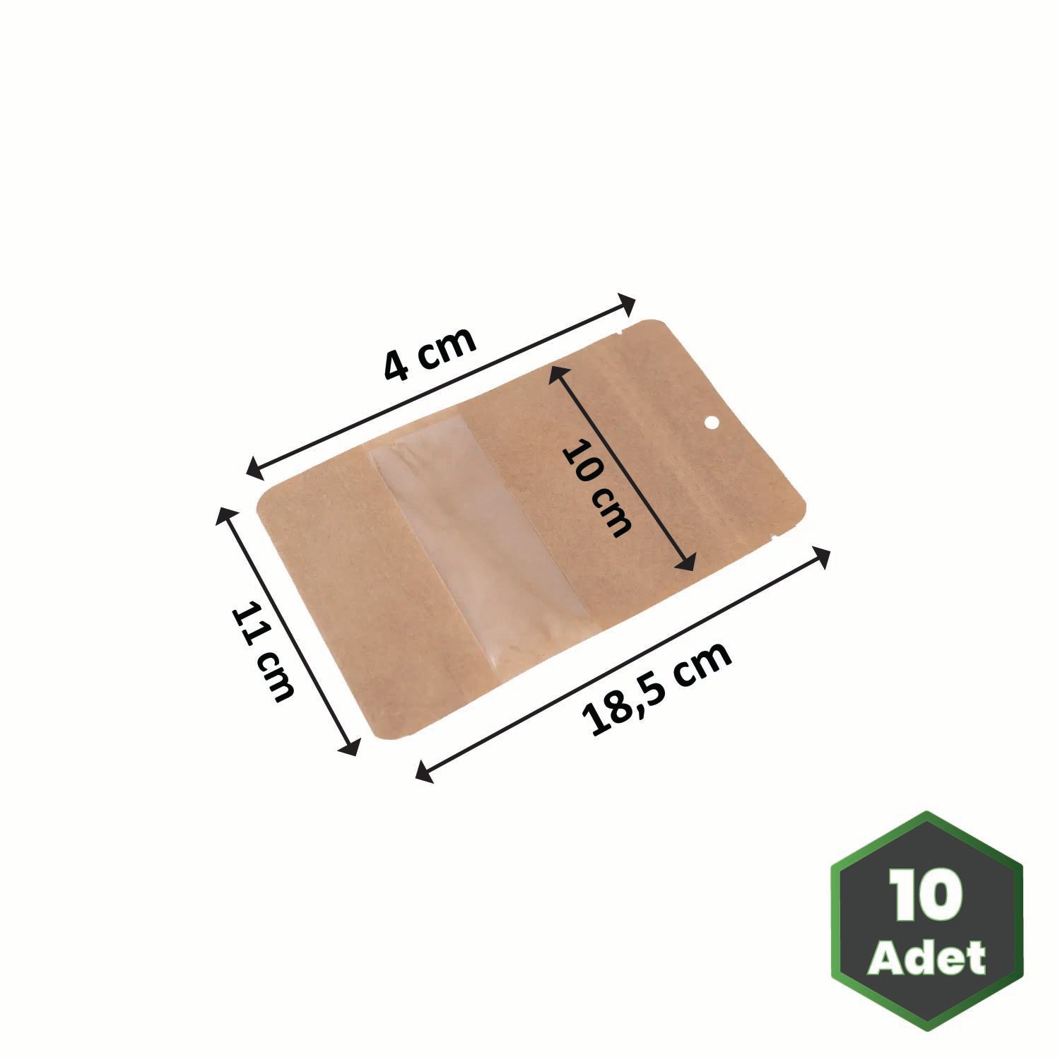 11x18,5 cm Kraft Dar Pencereli Doypack