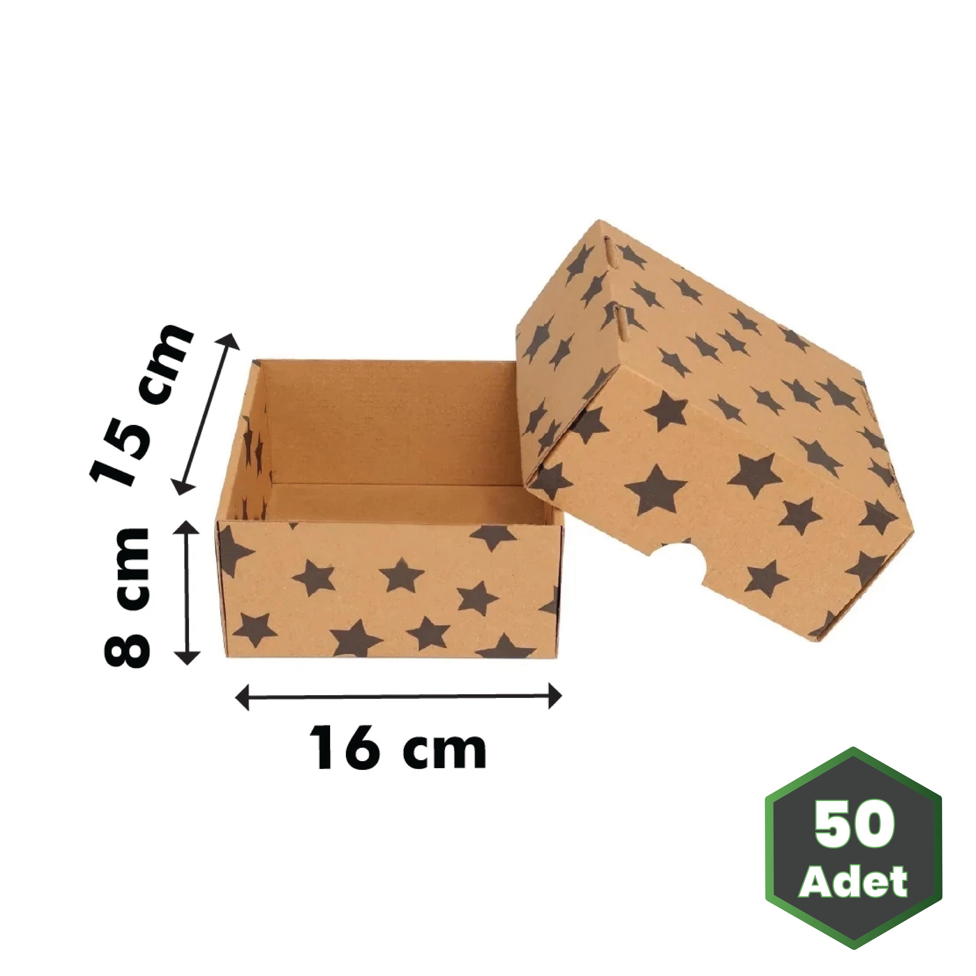 Hediye Kutusu Siyah Yıldız Baskılı Gövde+Kapak Kraft 16x15x8 cm