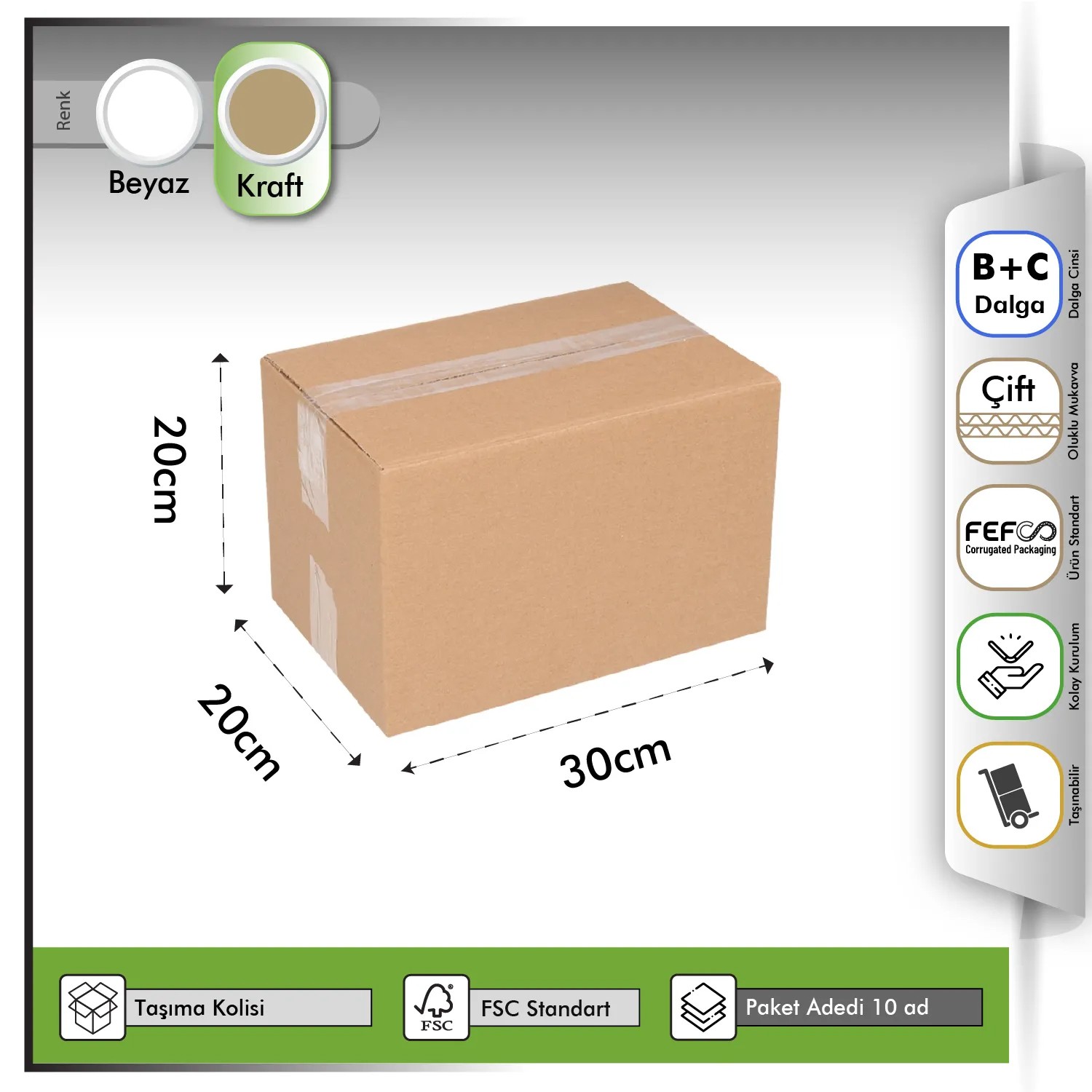Taşıma Kolisi Çift Oluklu Kraft 30x20x20 cm