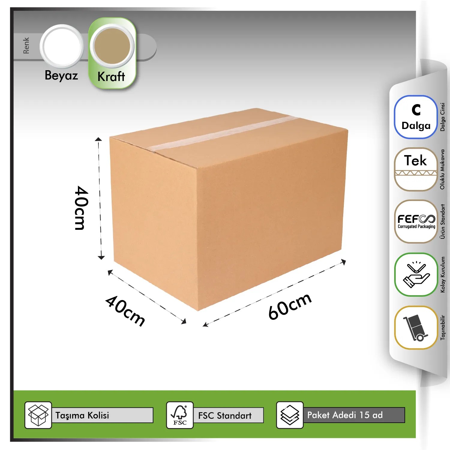 Taşıma Kolisi Tek Oluklu Kraft 60x40x40 cm
