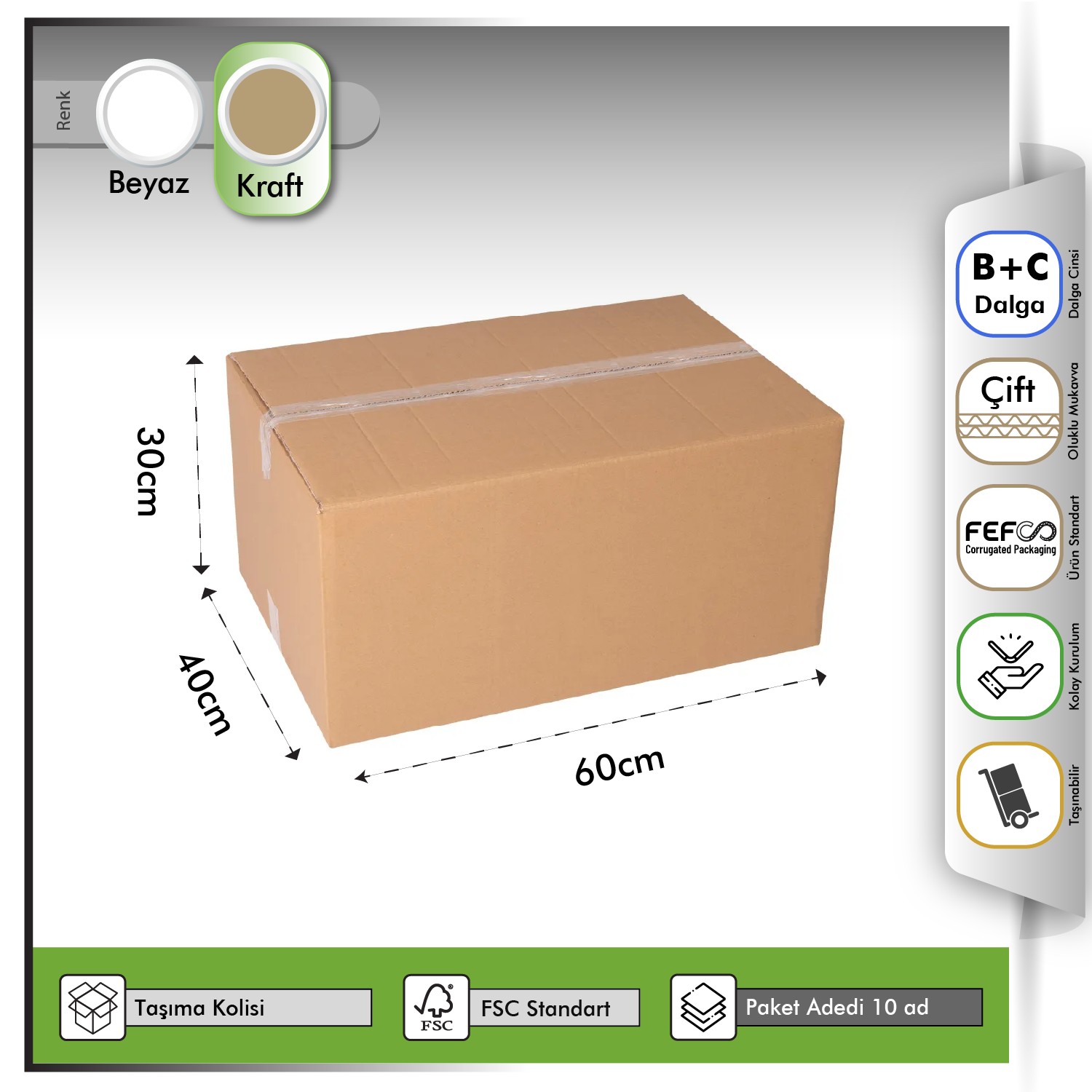 Taşıma Kolisi Çift Oluklu Kraft 60x40x30 cm
