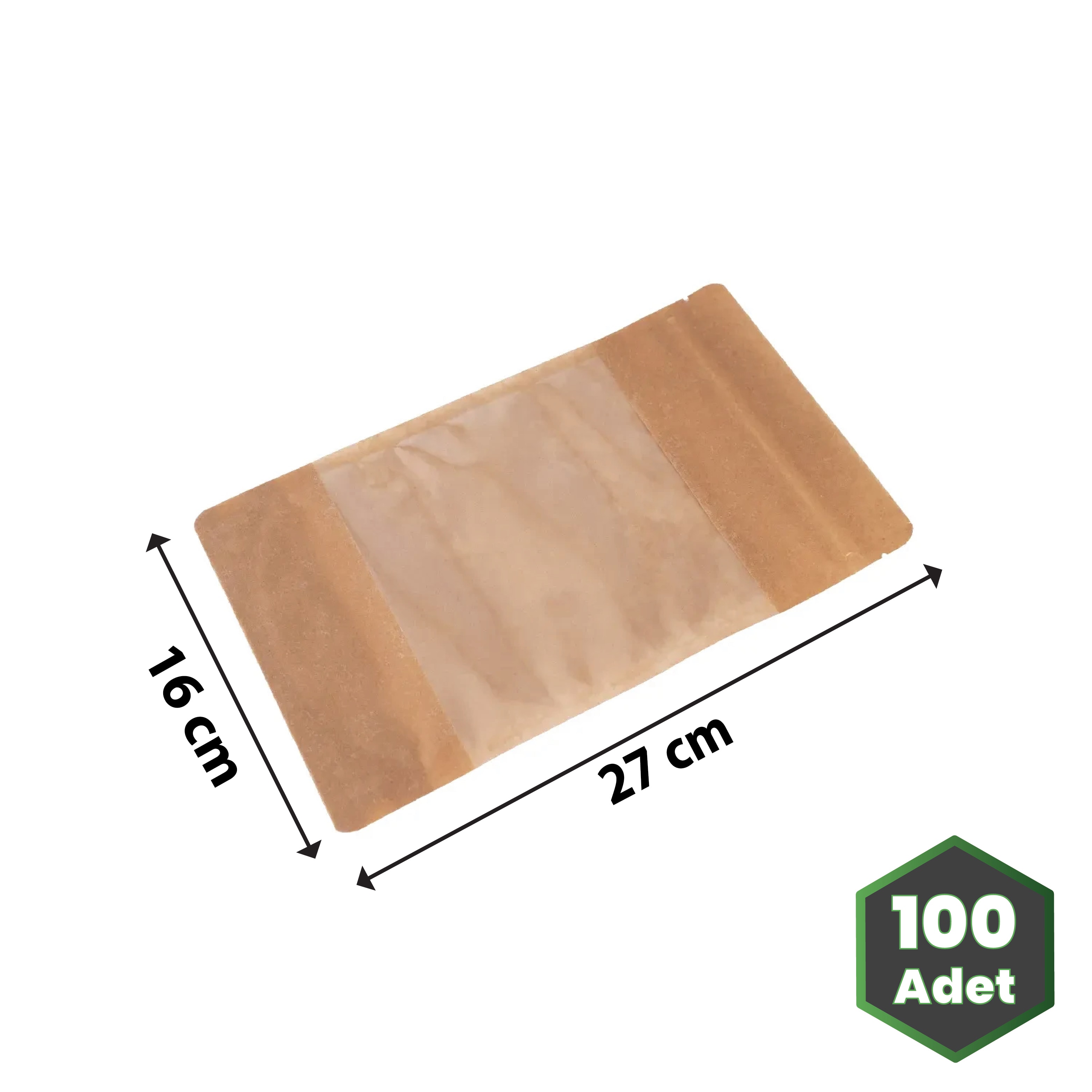 13x22,5 cm Kraft Geniş Pencereli Doypack