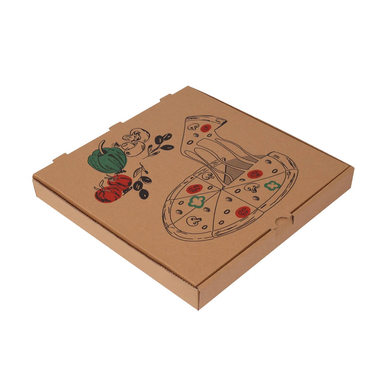 Pizza Kutusu Pizza-Sebze Baskılı Kraft 36x36x4,5 cm