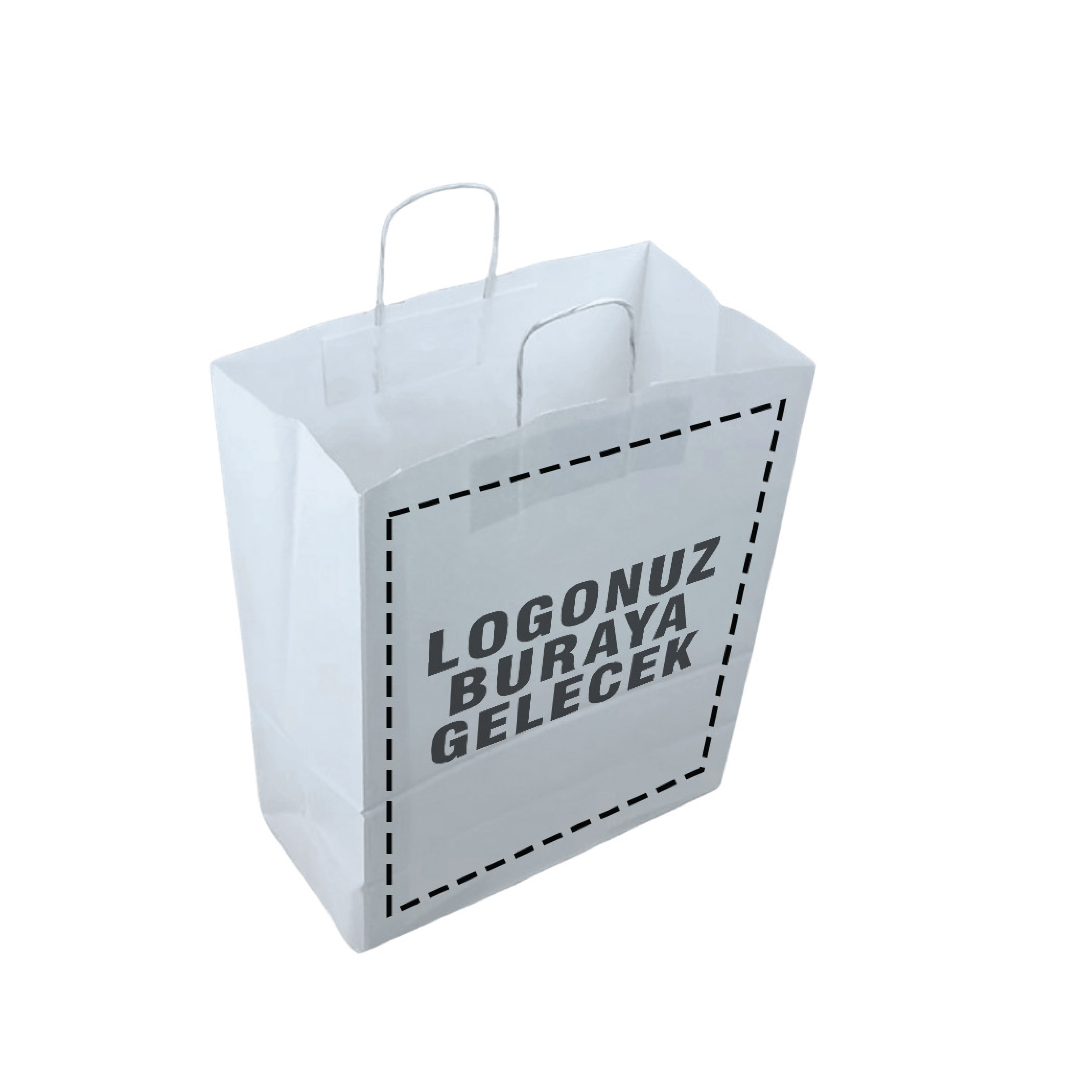 30x15x40 cm 100 gr Burgu Saplı Baskısız IMK Beyaz Kağıt Çanta