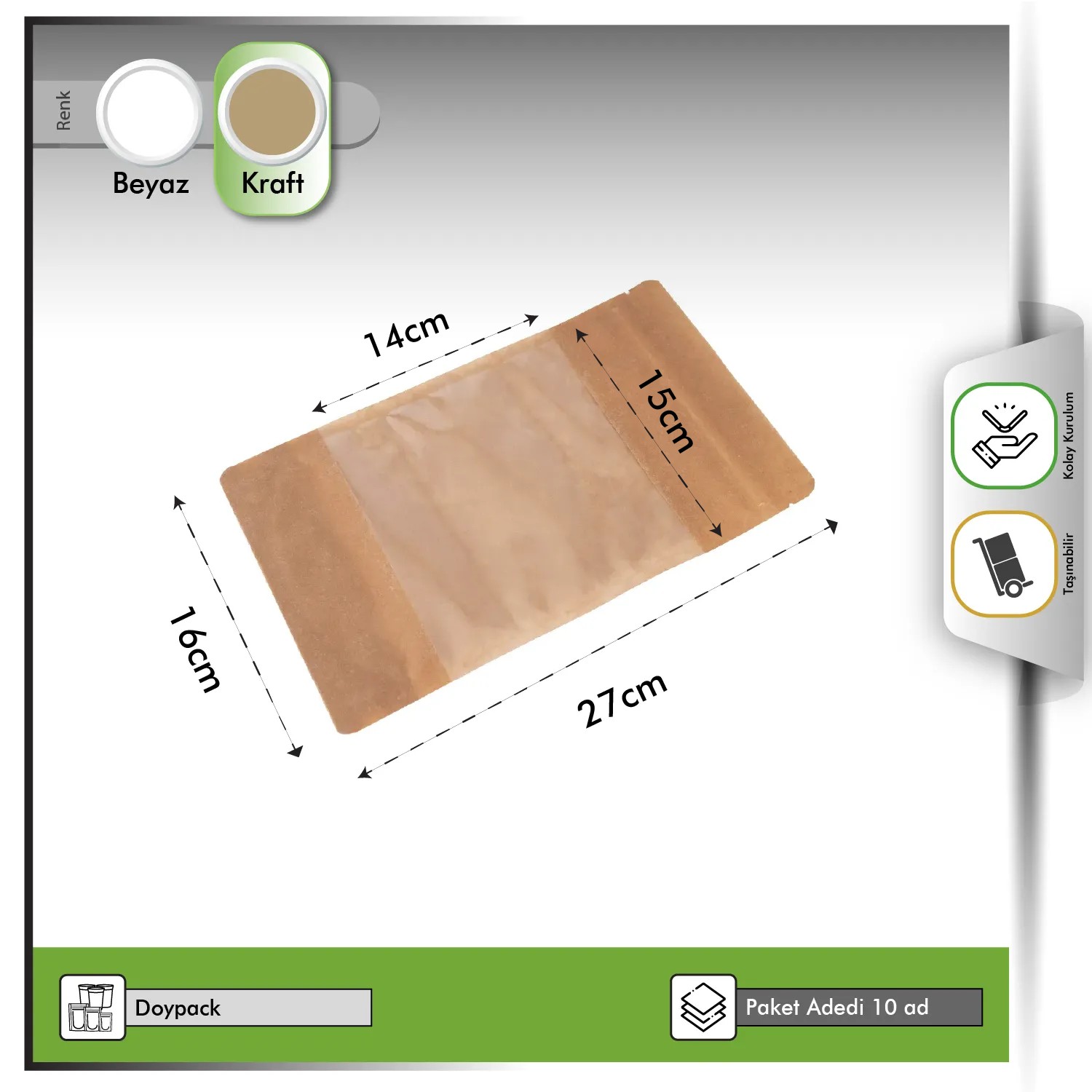 Doypack Geniş Pencereli Kraft 16x27 cm