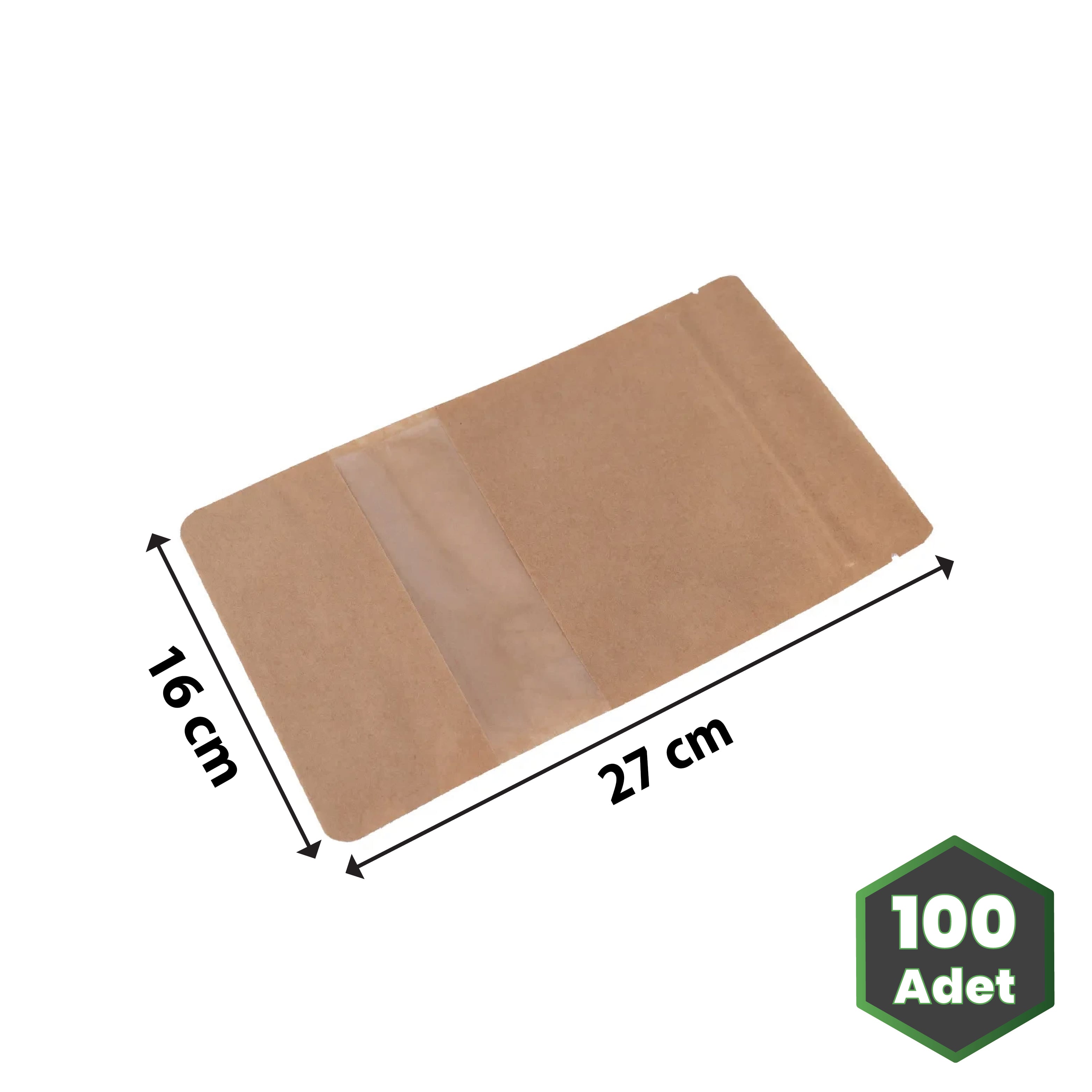 16x27 cm Kraft Dar Pencereli Doypack