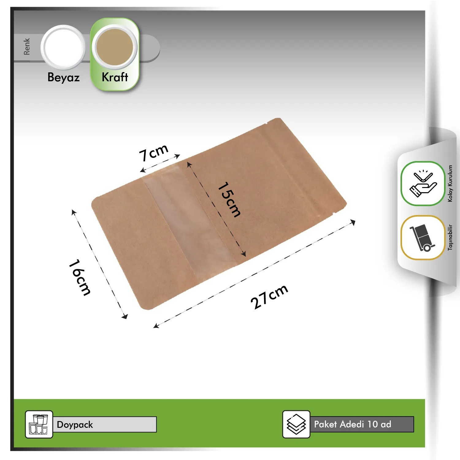 Doypack Dar Pencereli Kraft 16x27 cm