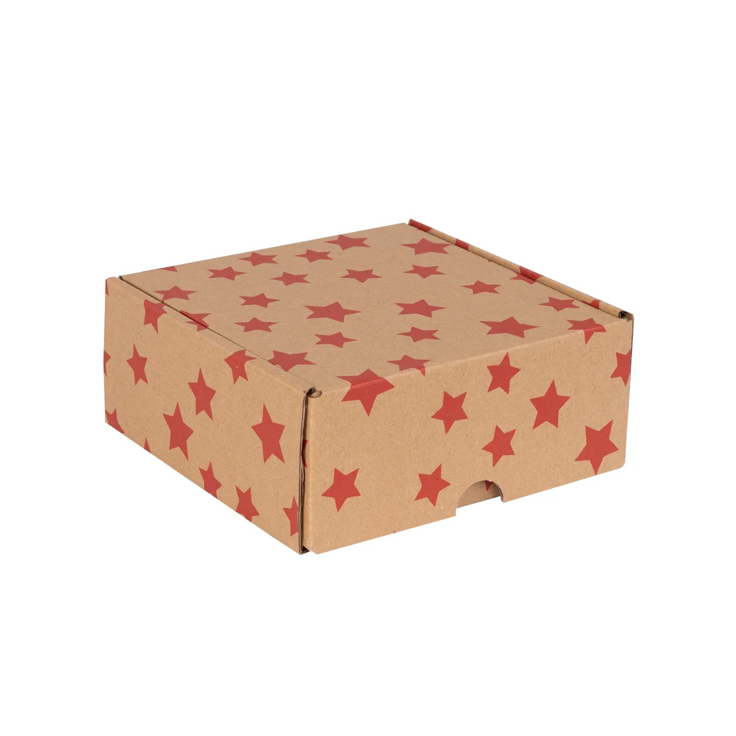 Hediye Kutusu Kırmızı Yıldız Baskılı Kendinden Kapaklı Kraft 18x18x8 cm