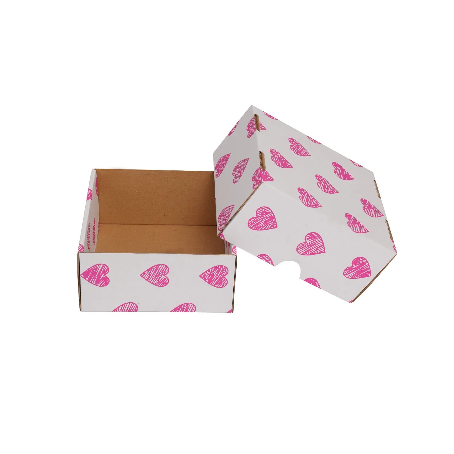 Hediye Kutusu Pembe Kalp Baskılı Gövde+Kapak Beyaz 16x15x8 cm