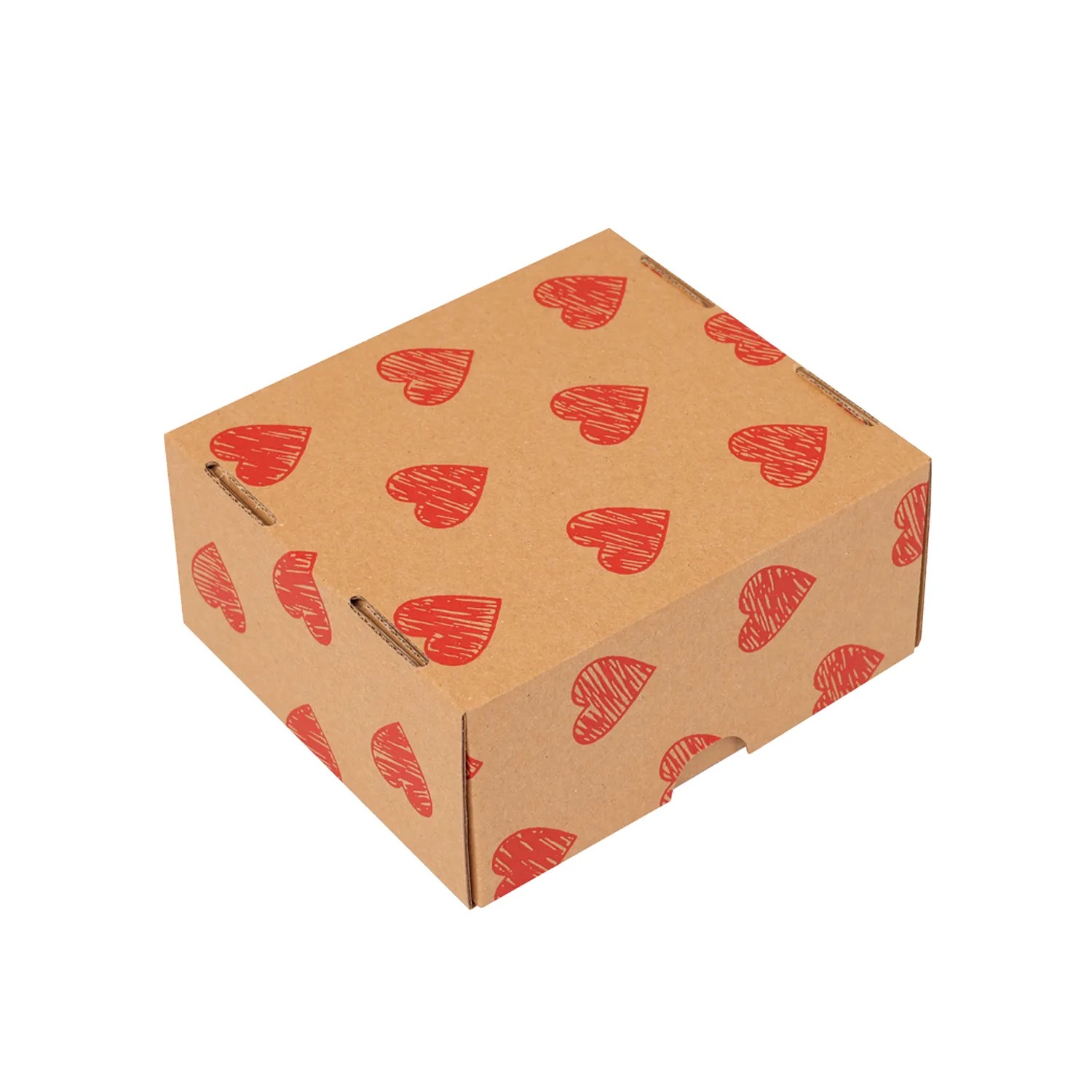 Hediye Kutusu Kırmızı Kalp Baskılı Gövde+Kapak Kraft 16x15x8 cm
