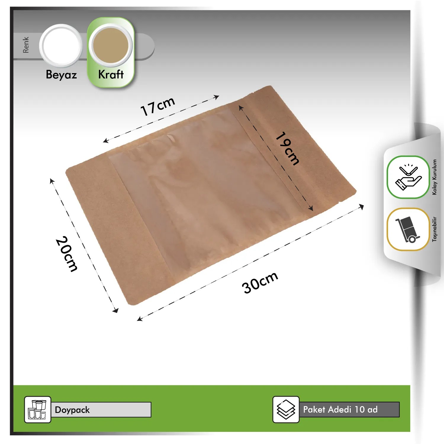 20x30 cm Kraft Geniş Pencereli Doypack