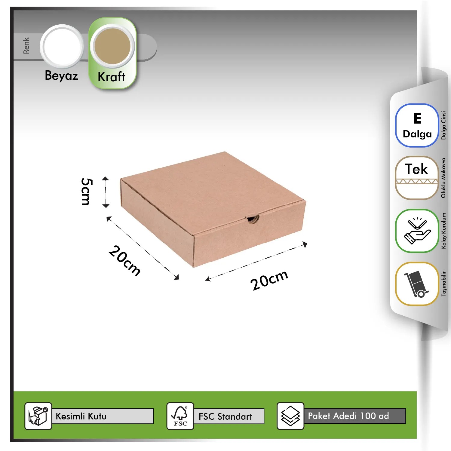 20x20x5 cm Kraft  E-ticaret Kutusu