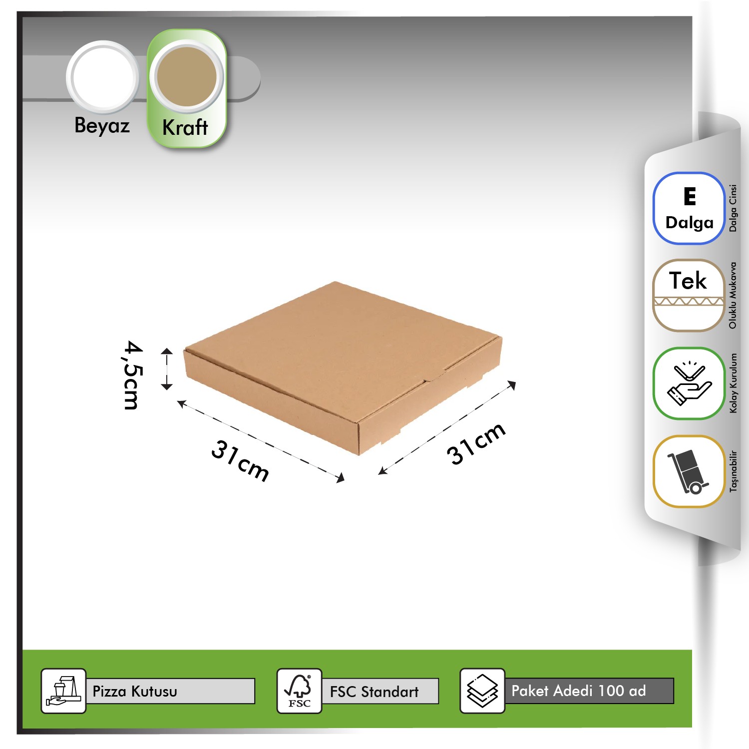 Pizza Kutusu Kraft 31x31x4,5 cm