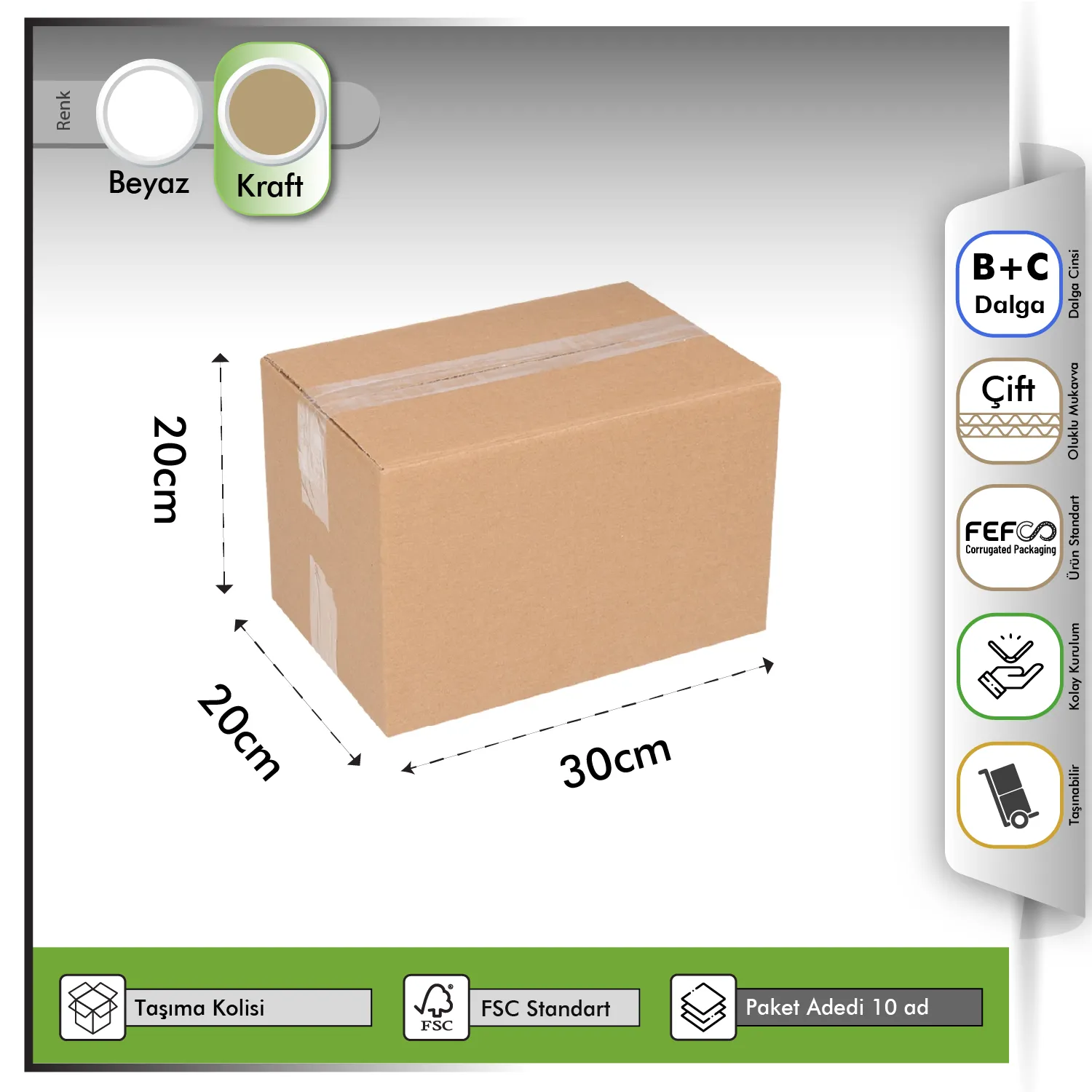 30x25x25 cm Çift Oluklu Kraft Taşıma Kolisi