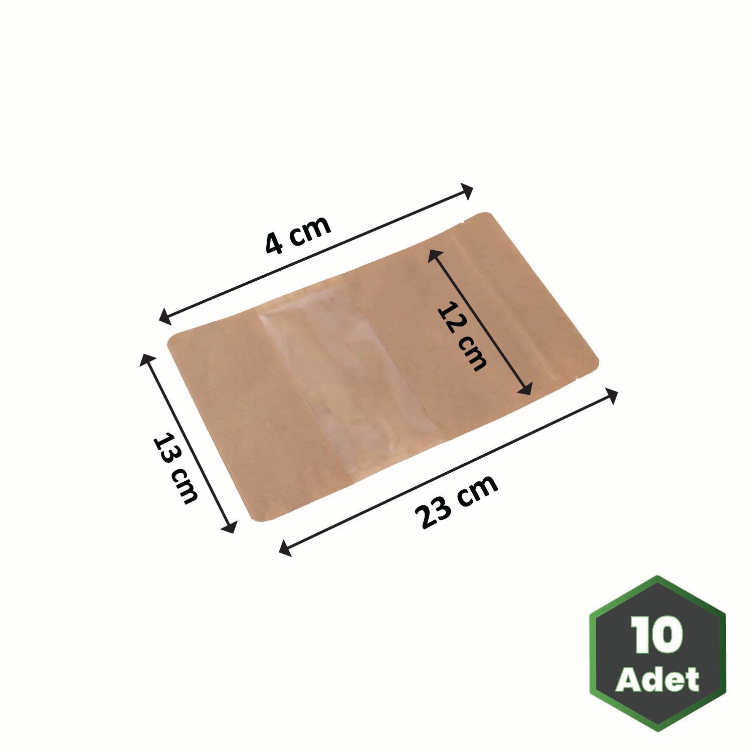 13x23 cm Kraft Dar Pencereli Doypack