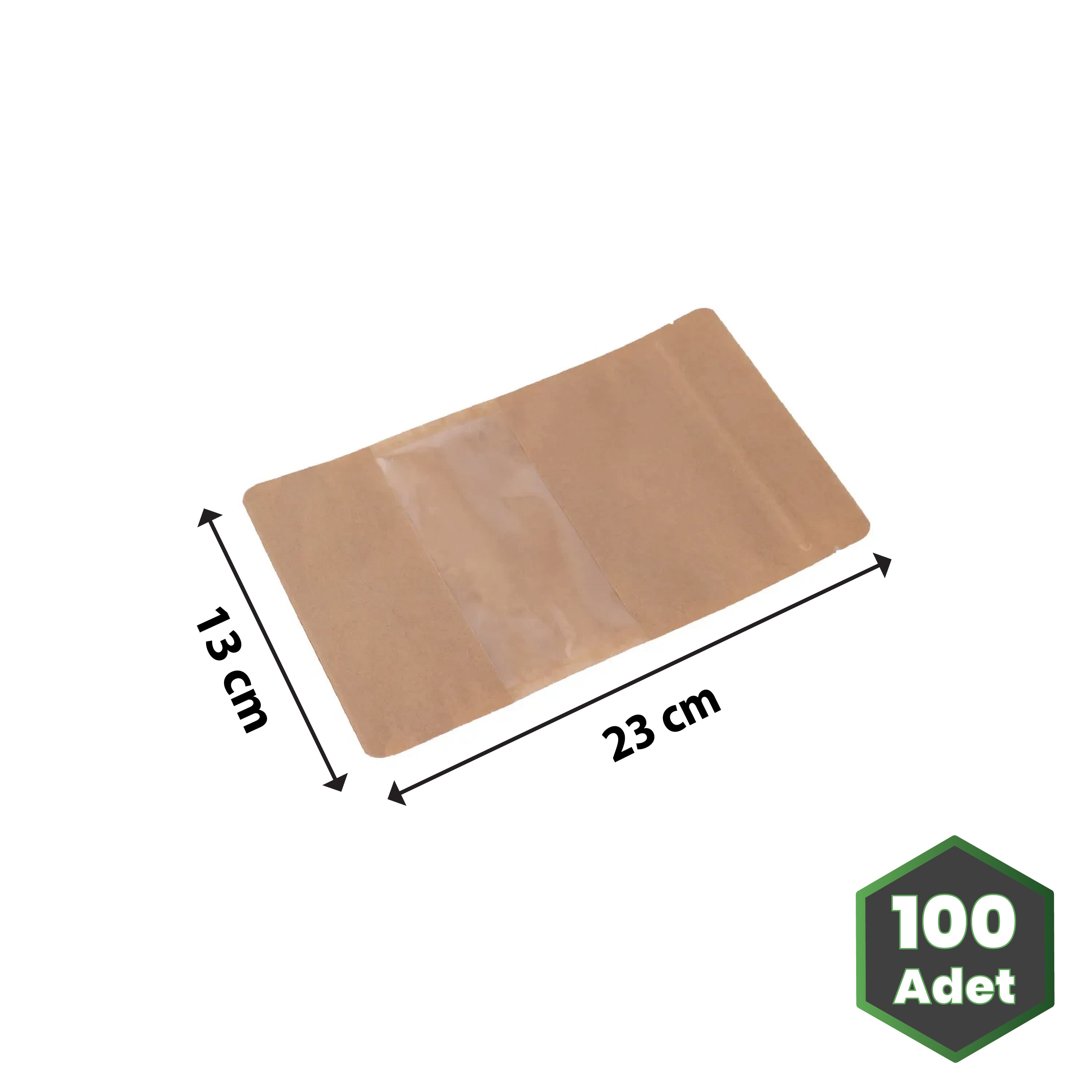 13x23 cm Kraft Dar Pencereli Doypack