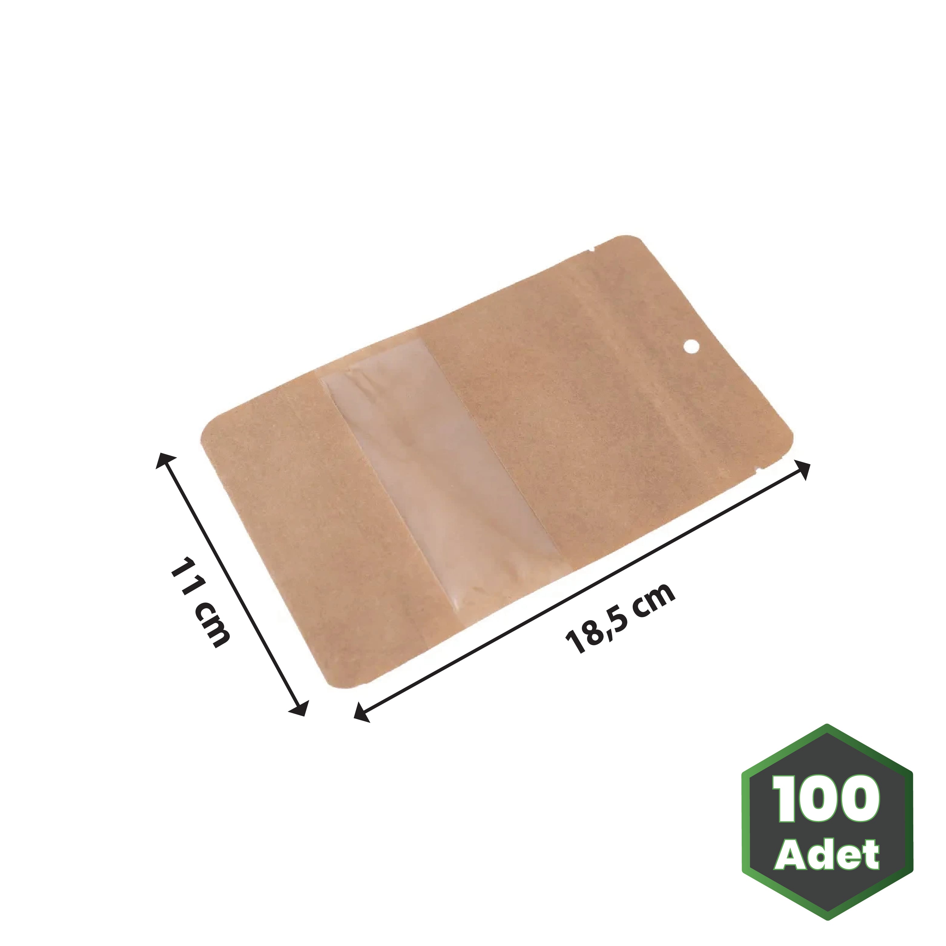 11x18,5 cm Kraft Dar Pencereli Doypack