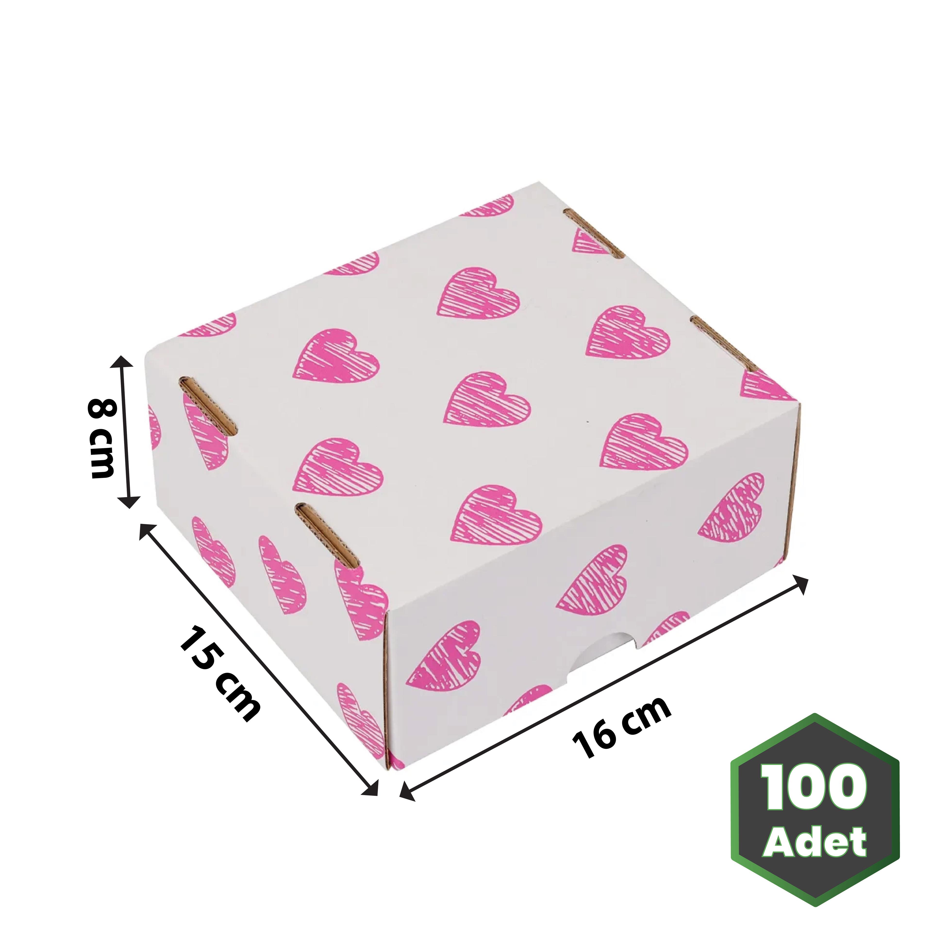 Hediye Kutusu Pembe Kalp Baskılı Gövde+Kapak Beyaz 16x15x8 cm