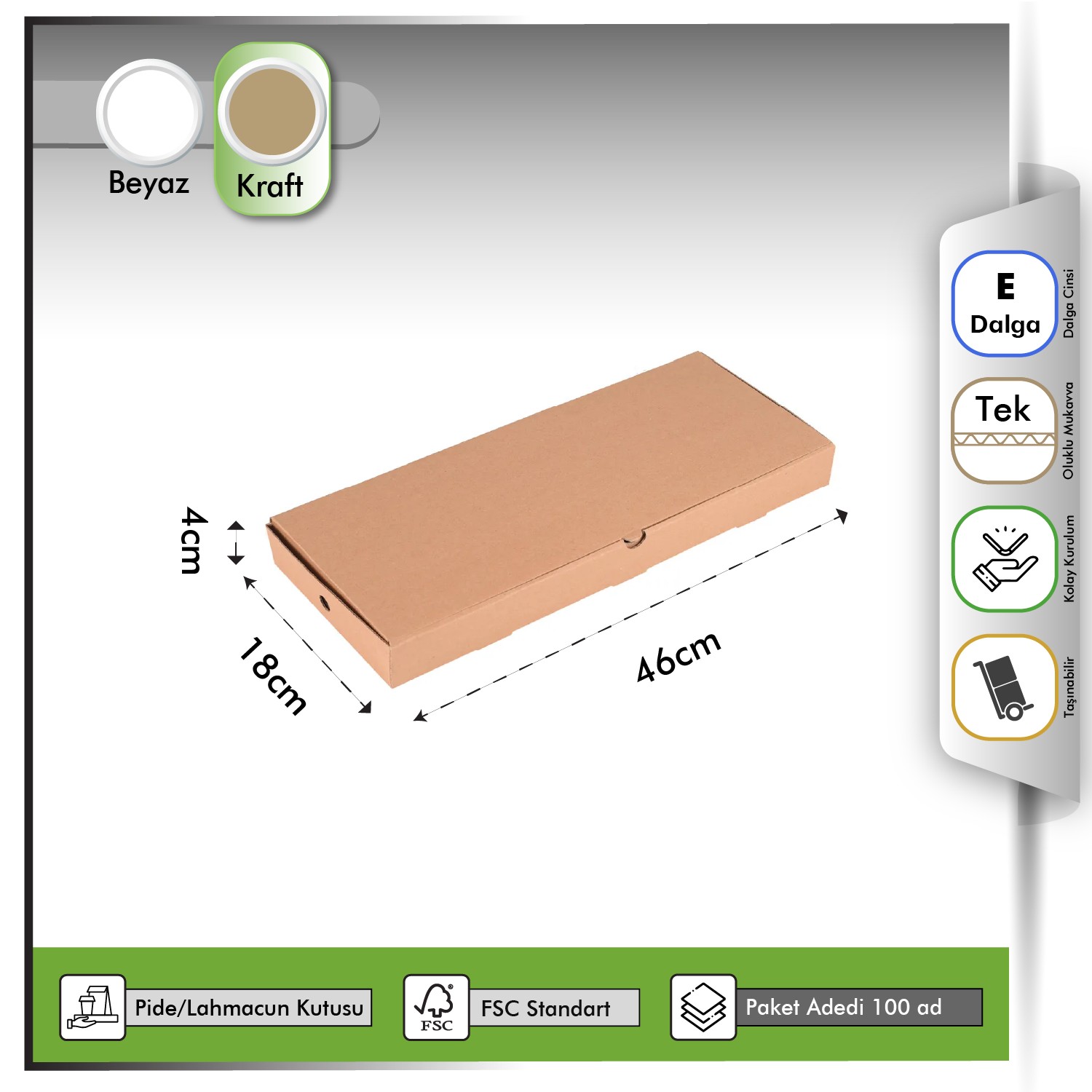 Pide Kutusu Kraft 46x18x4 cm