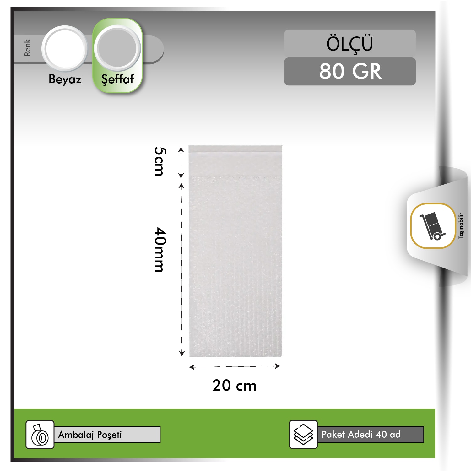 20x40+5 cm 80 gr Bantlı Balonlu Torba