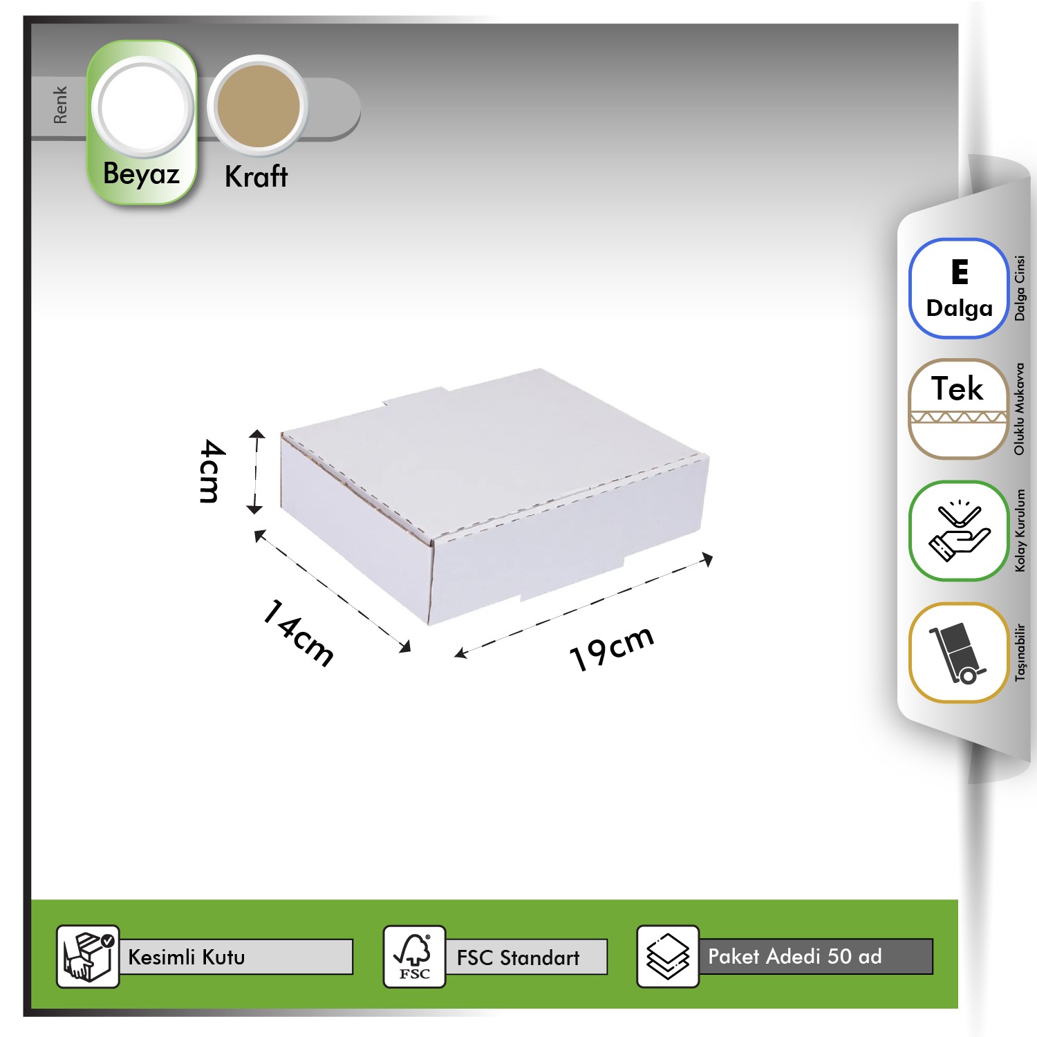 E-ticaret Kutusu Beyaz 19x14x4 cm