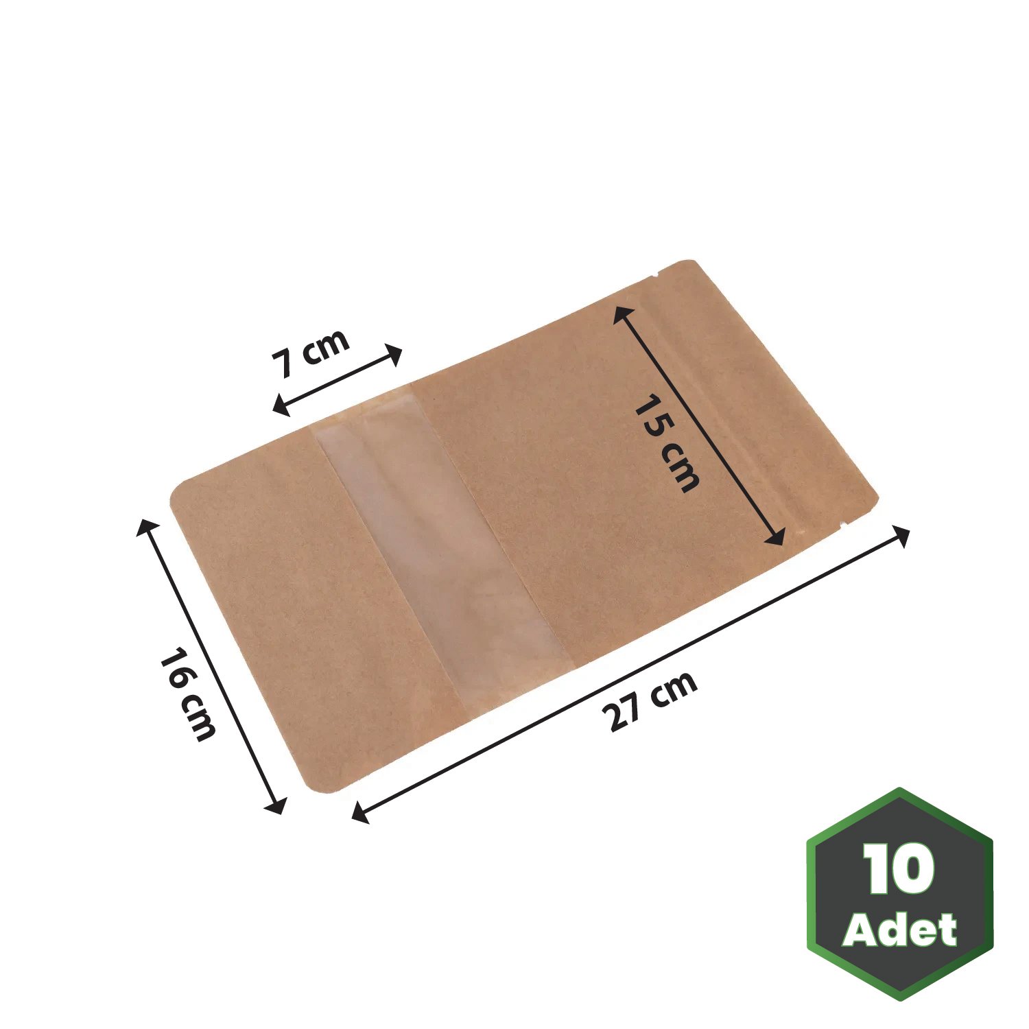 16x27 cm Kraft Dar Pencereli Doypack