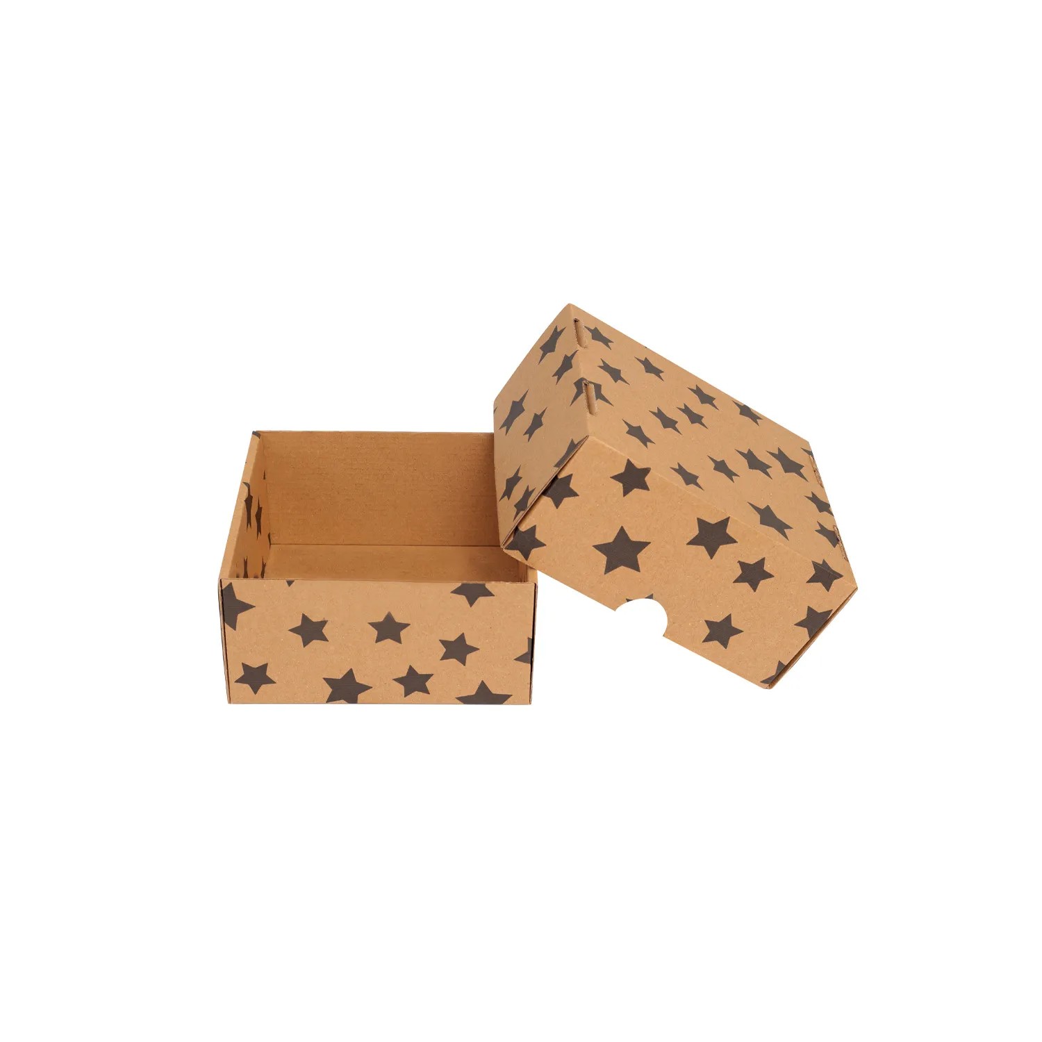 Hediye Kutusu Siyah Yıldız Baskılı Gövde+Kapak Kraft 16x15x8 cm