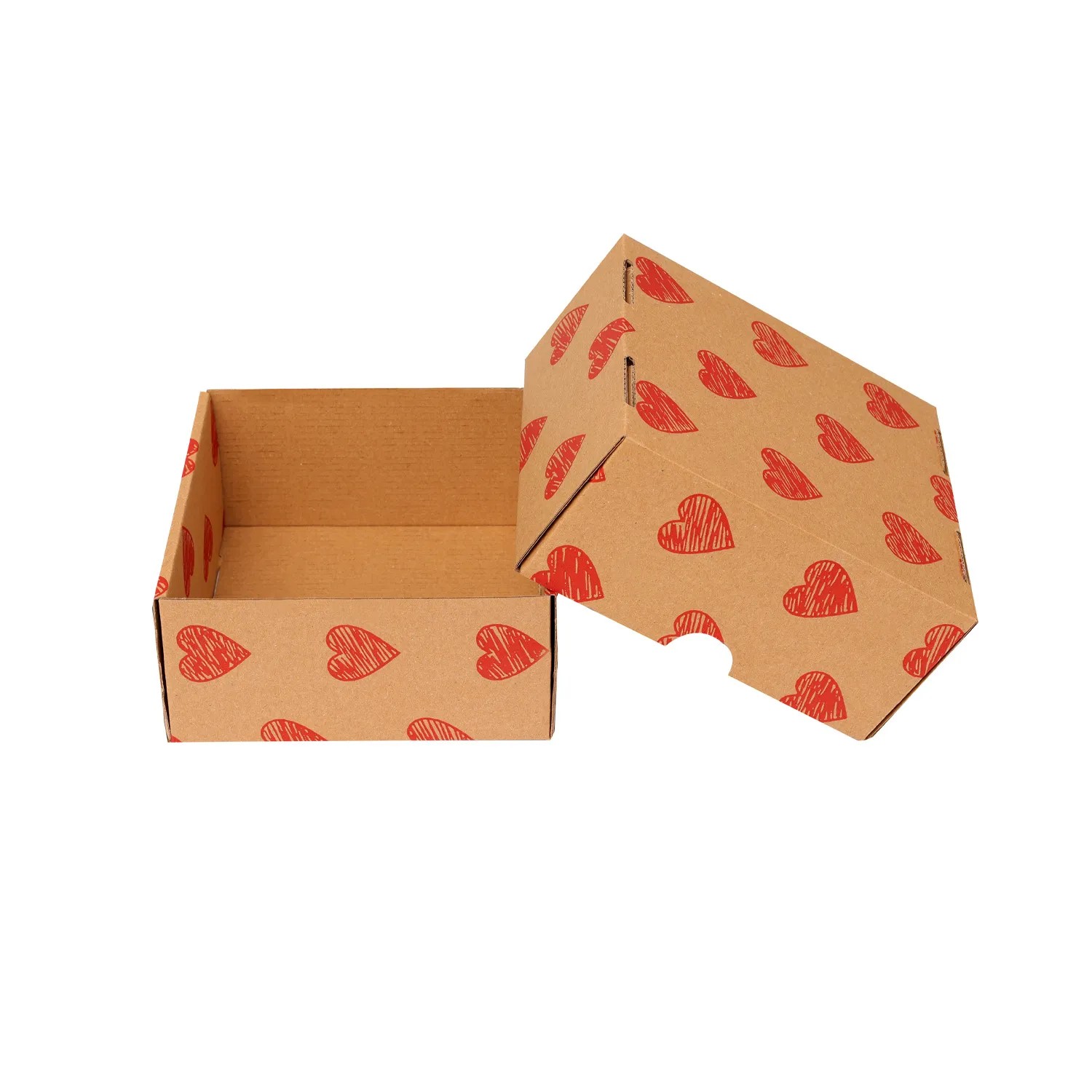 Hediye Kutusu Kırmızı Kalp Baskılı Gövde+Kapak Kraft 16x15x8 cm