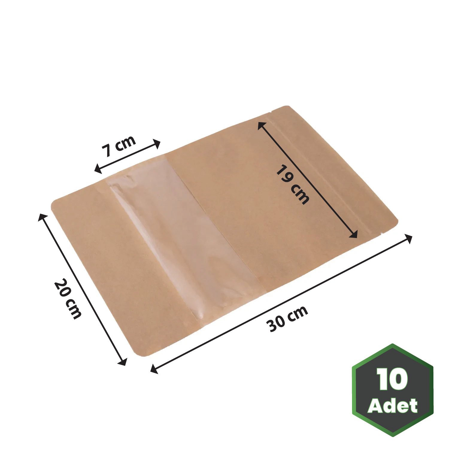 20x30 cm Kraft Dar Pencereli Doypack 