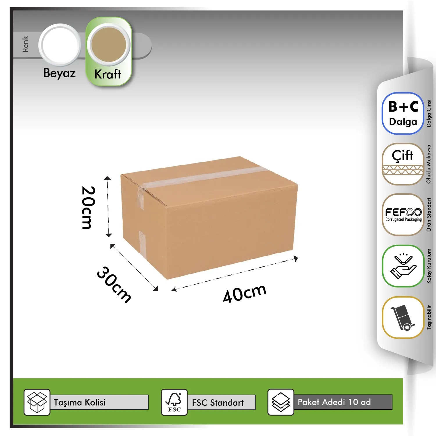 Taşıma Kolisi Çift Oluklu Kraft 40x30x20 cm