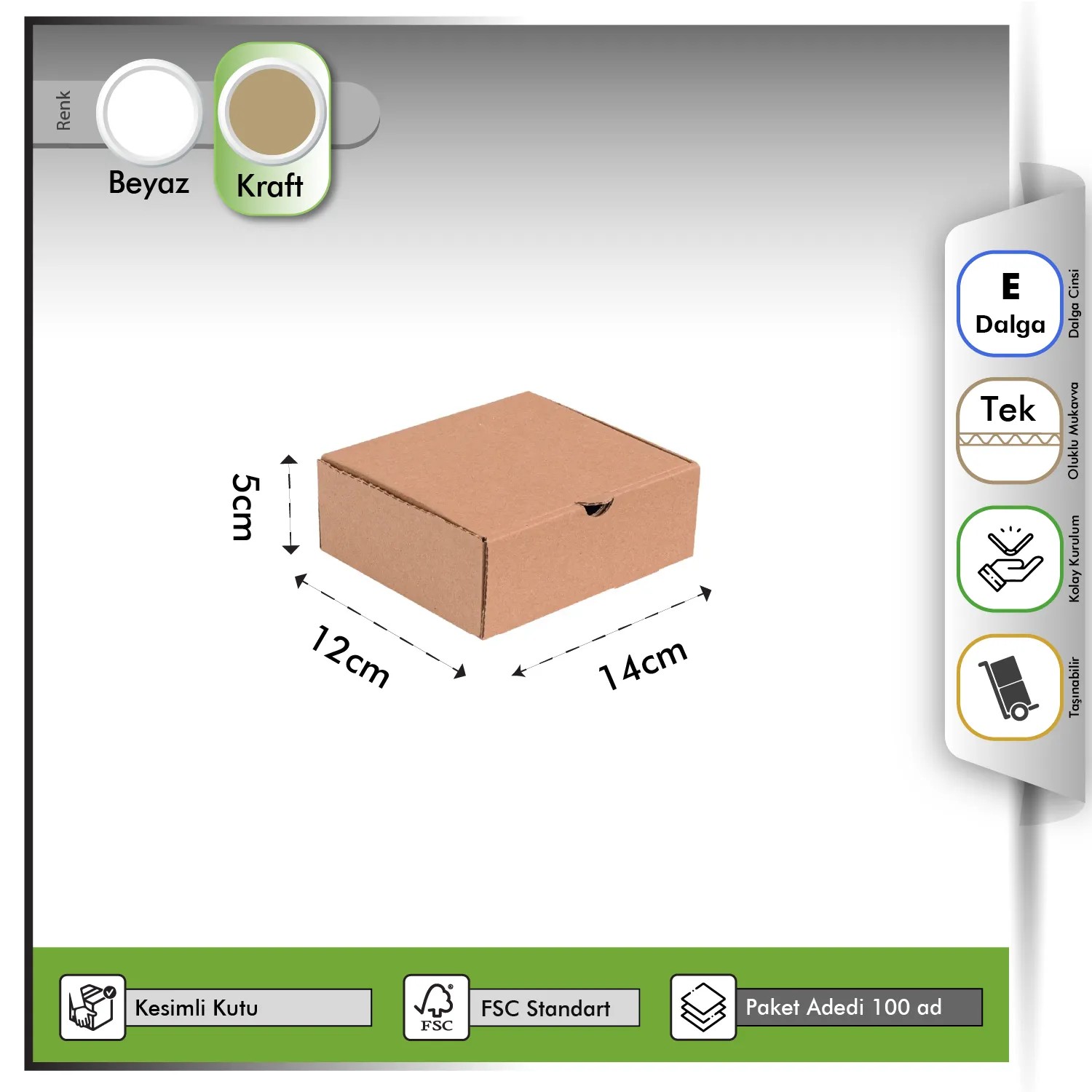 E-ticaret Kutusu Kraft 14x12x5 cm