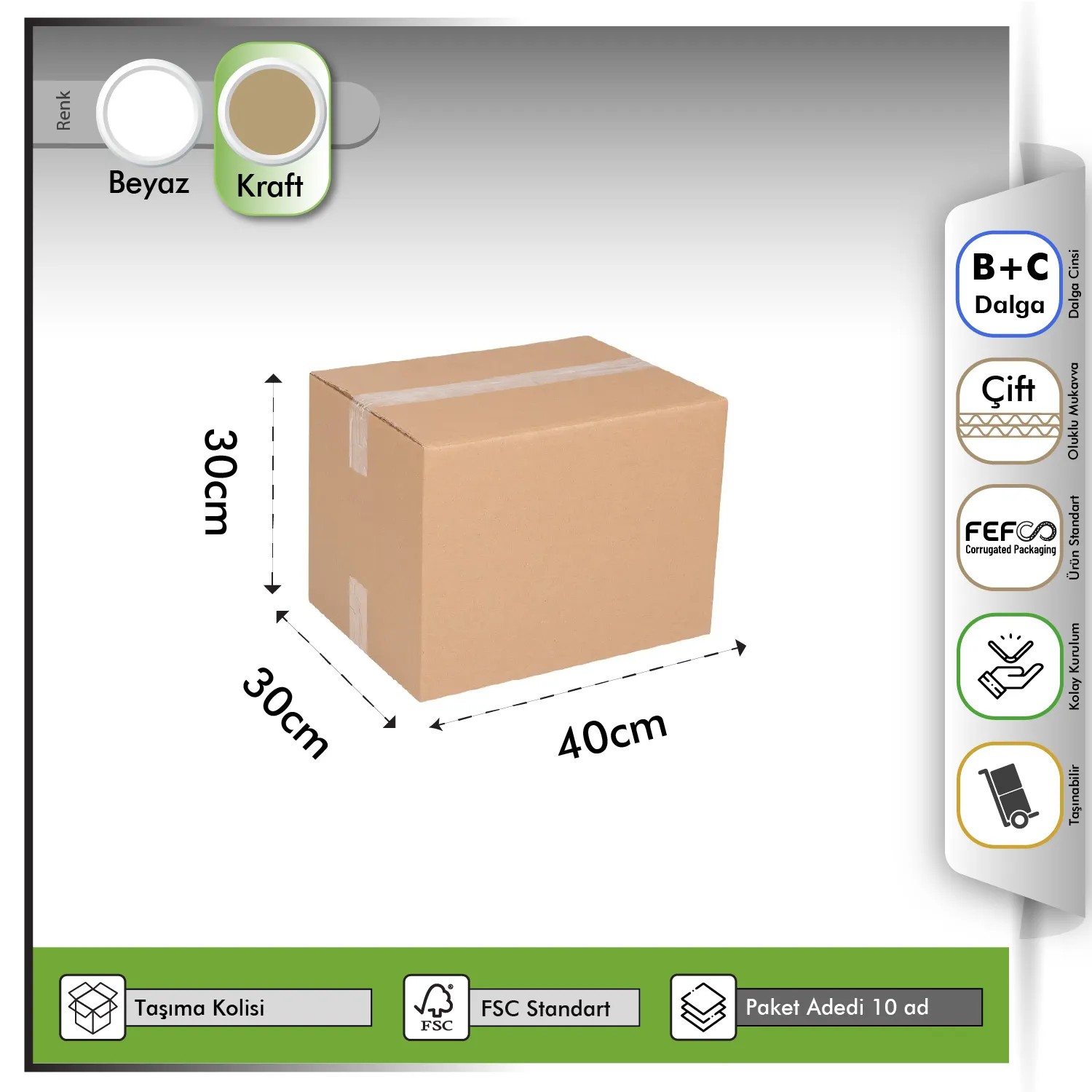 Taşıma Kolisi Çift Oluklu Kraft 40x30x30 cm