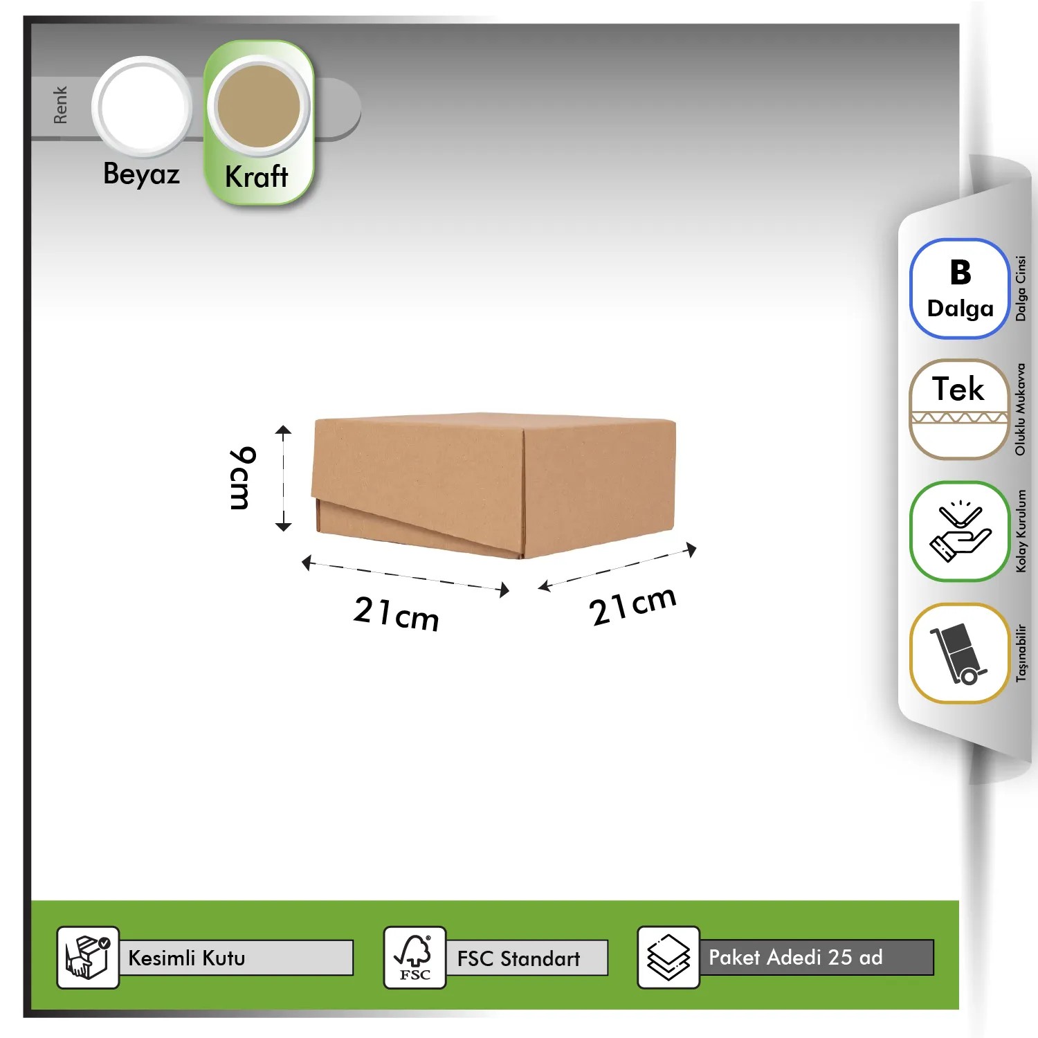 E-ticaret Kutusu Kraft 21x21x9 cm