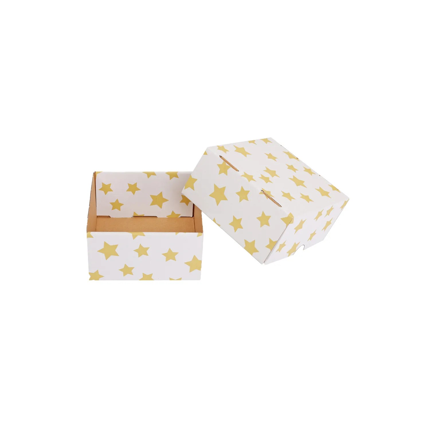 Hediye Kutusu Altın Sarı Yıldız Baskılı Gövde+Kapak Beyaz 16x15x8 cm