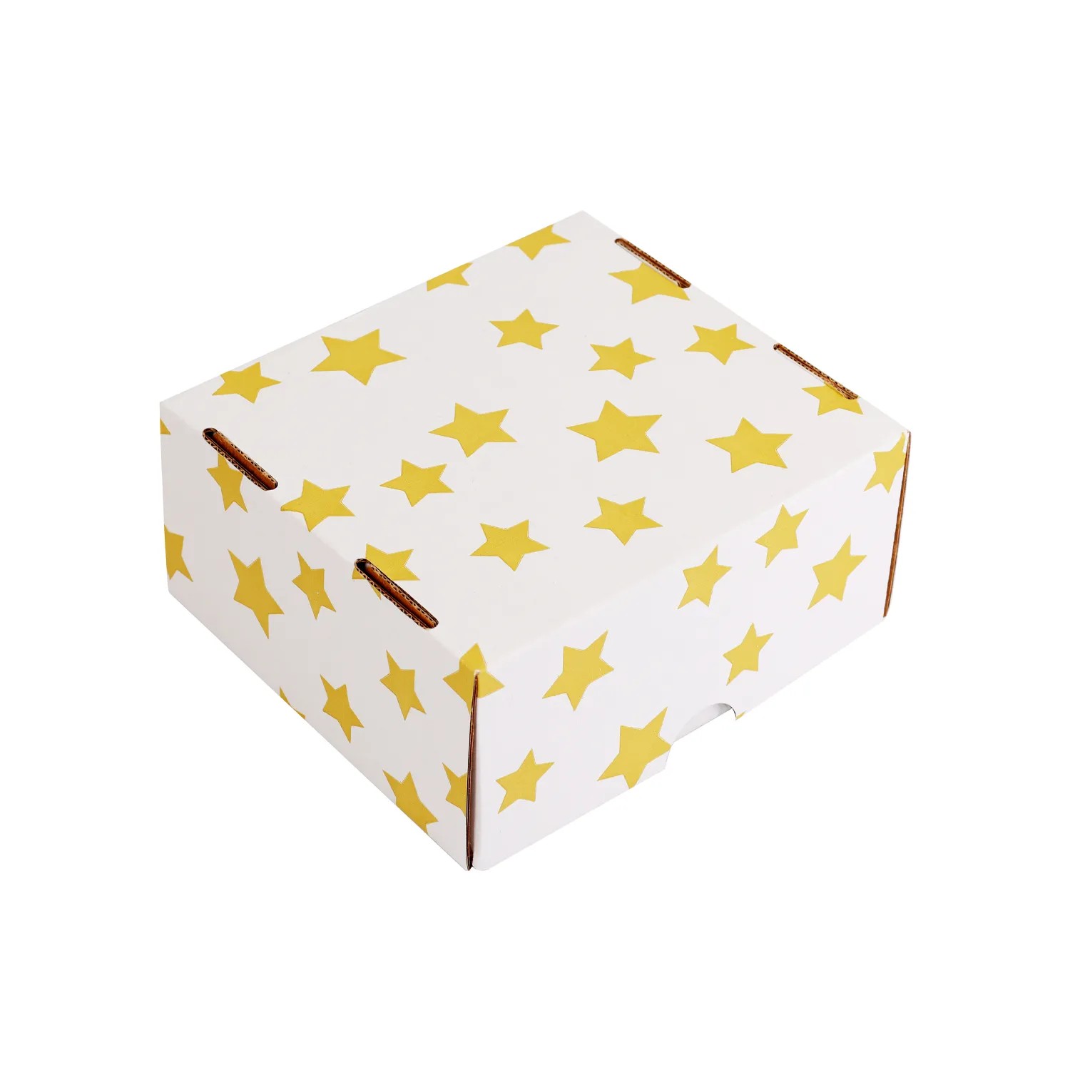 Hediye Kutusu Altın Sarı Yıldız Baskılı Gövde+Kapak Beyaz 16x15x8 cm