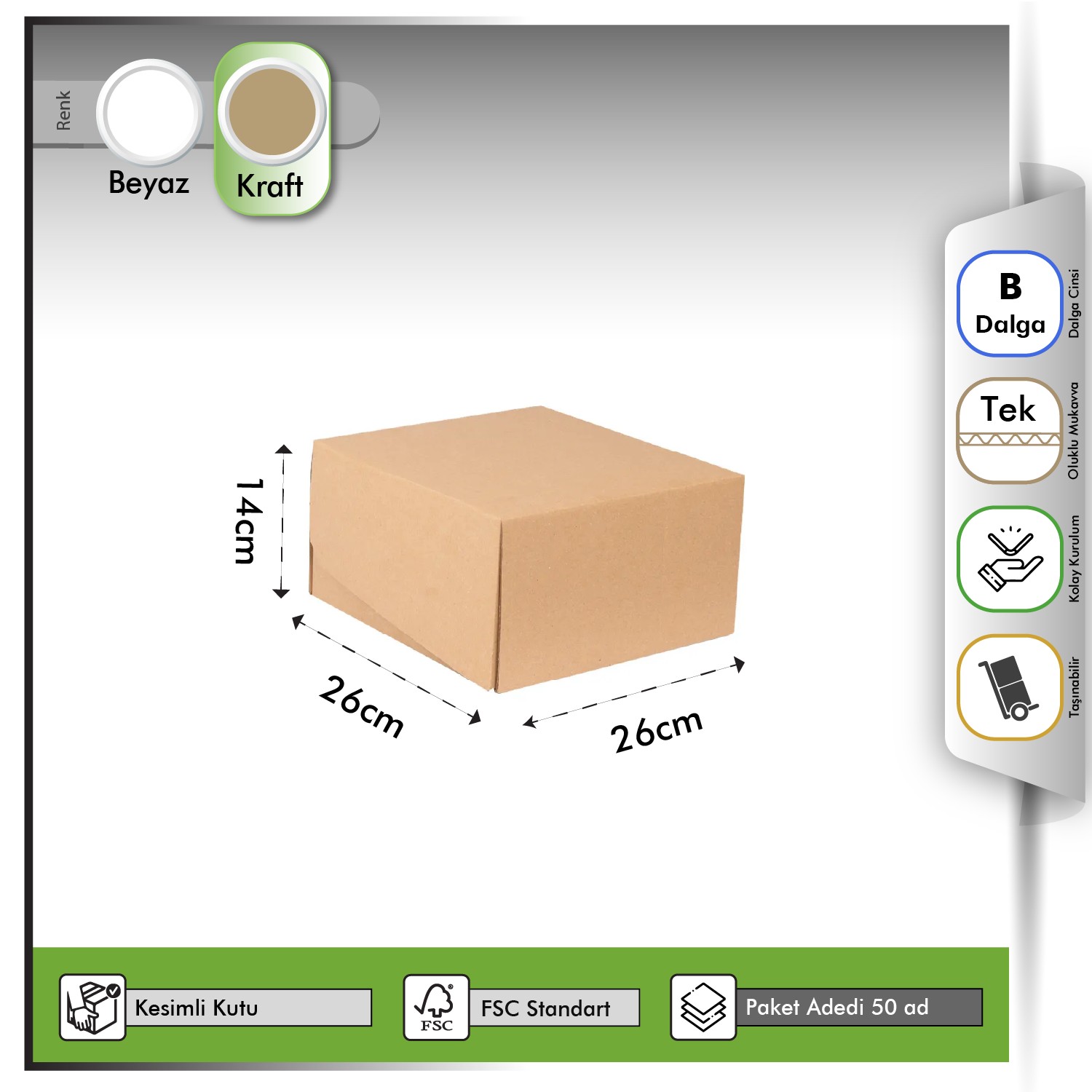 E-ticaret Kutusu Kraft 26x26x14 cm