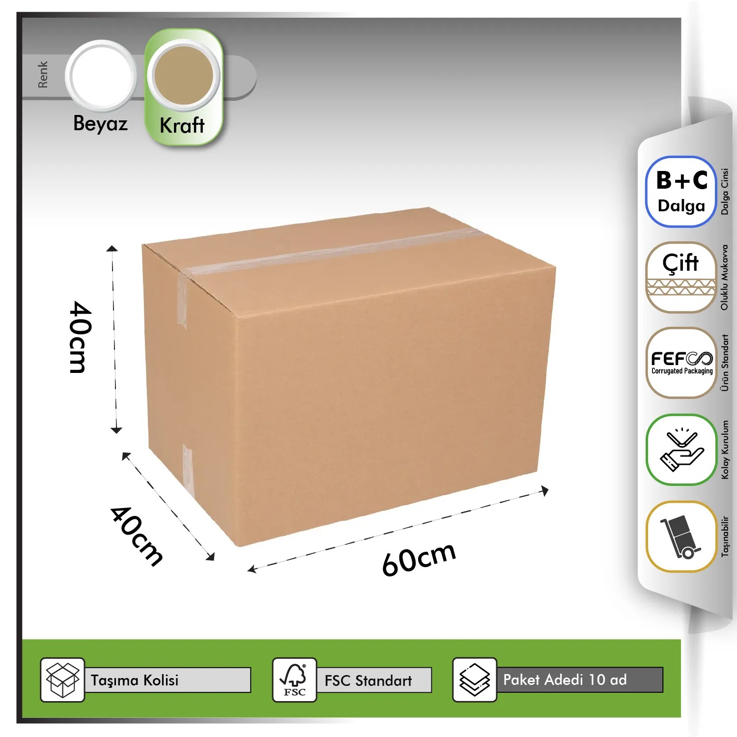 Taşıma Kolisi Çift Oluklu Kraft 60x40x40 cm