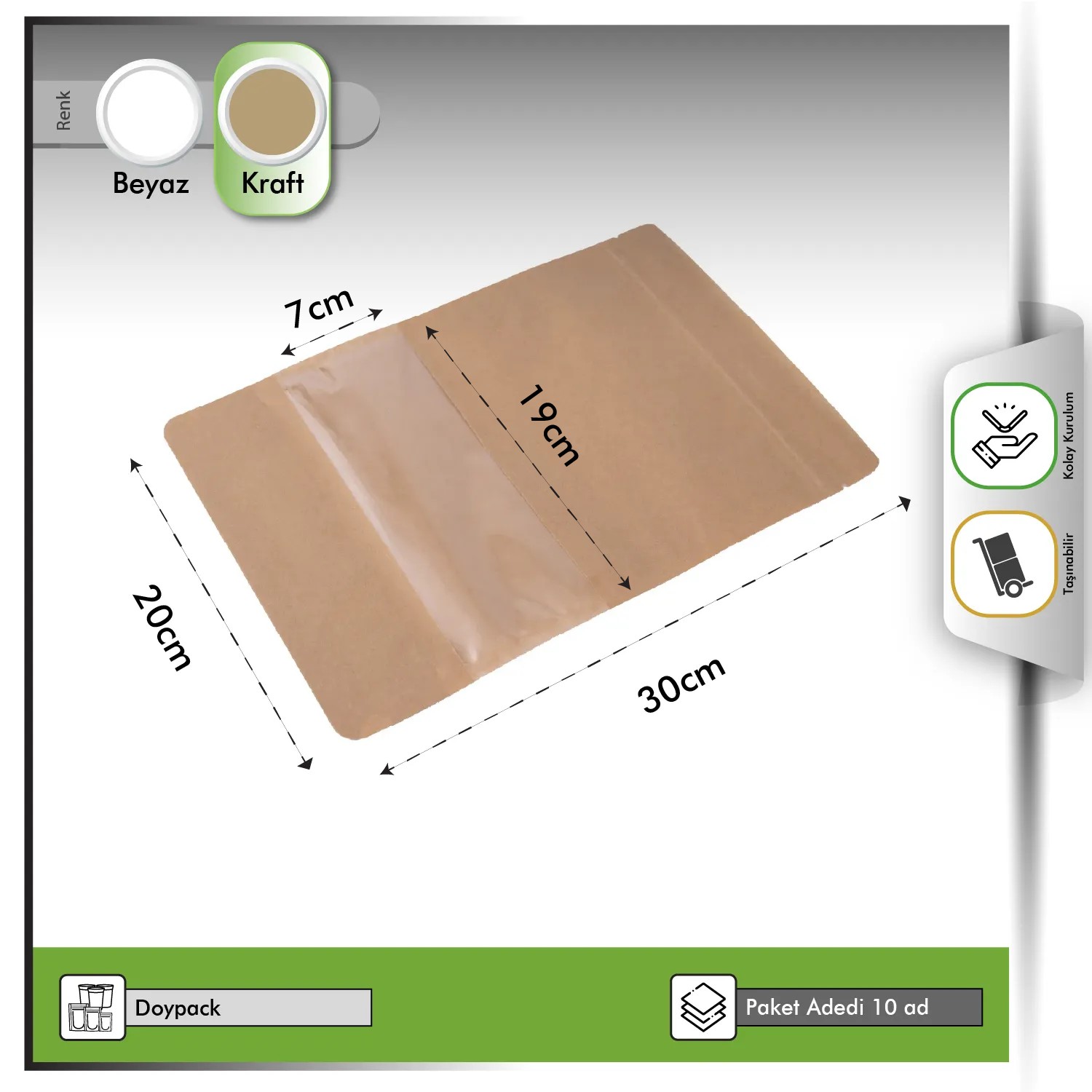 Doypack Dar Pencereli Kraft 20x30 cm