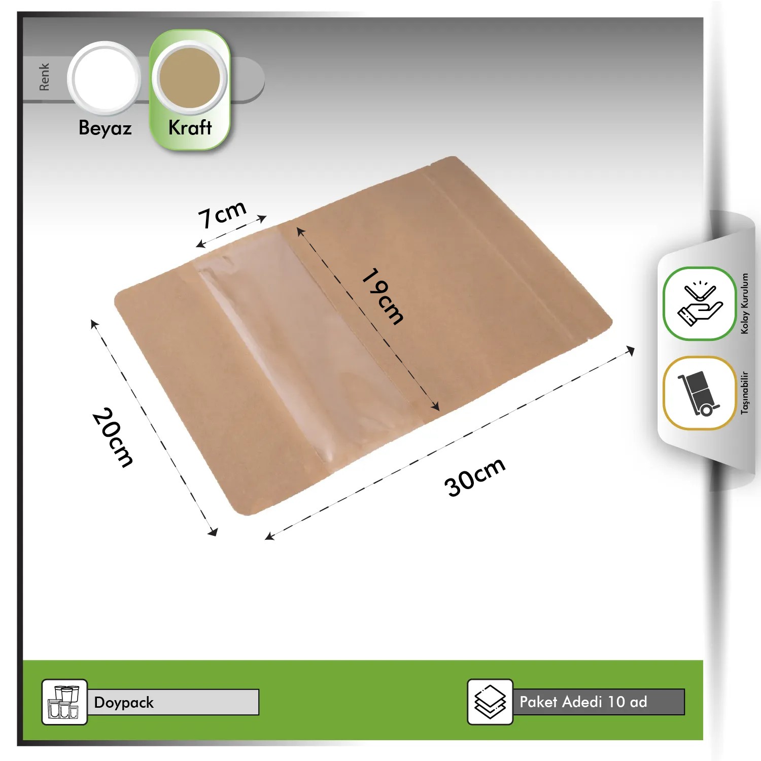 20x30 cm Kraft Dar Pencereli Doypack 